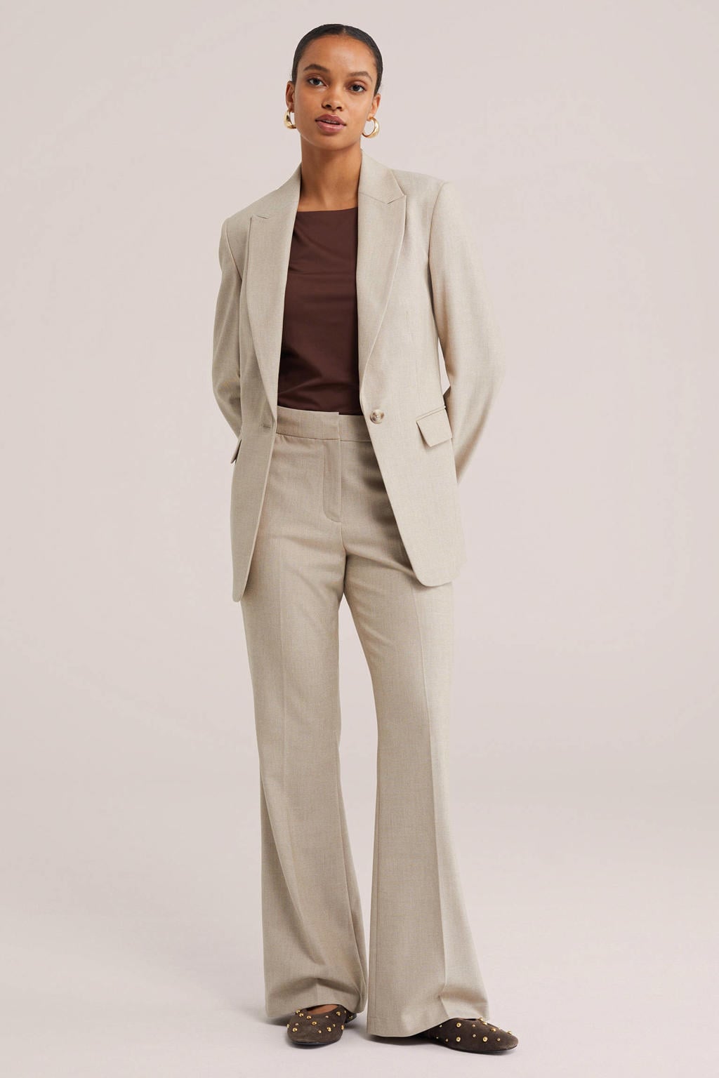 WE Fashion flared broek - beige