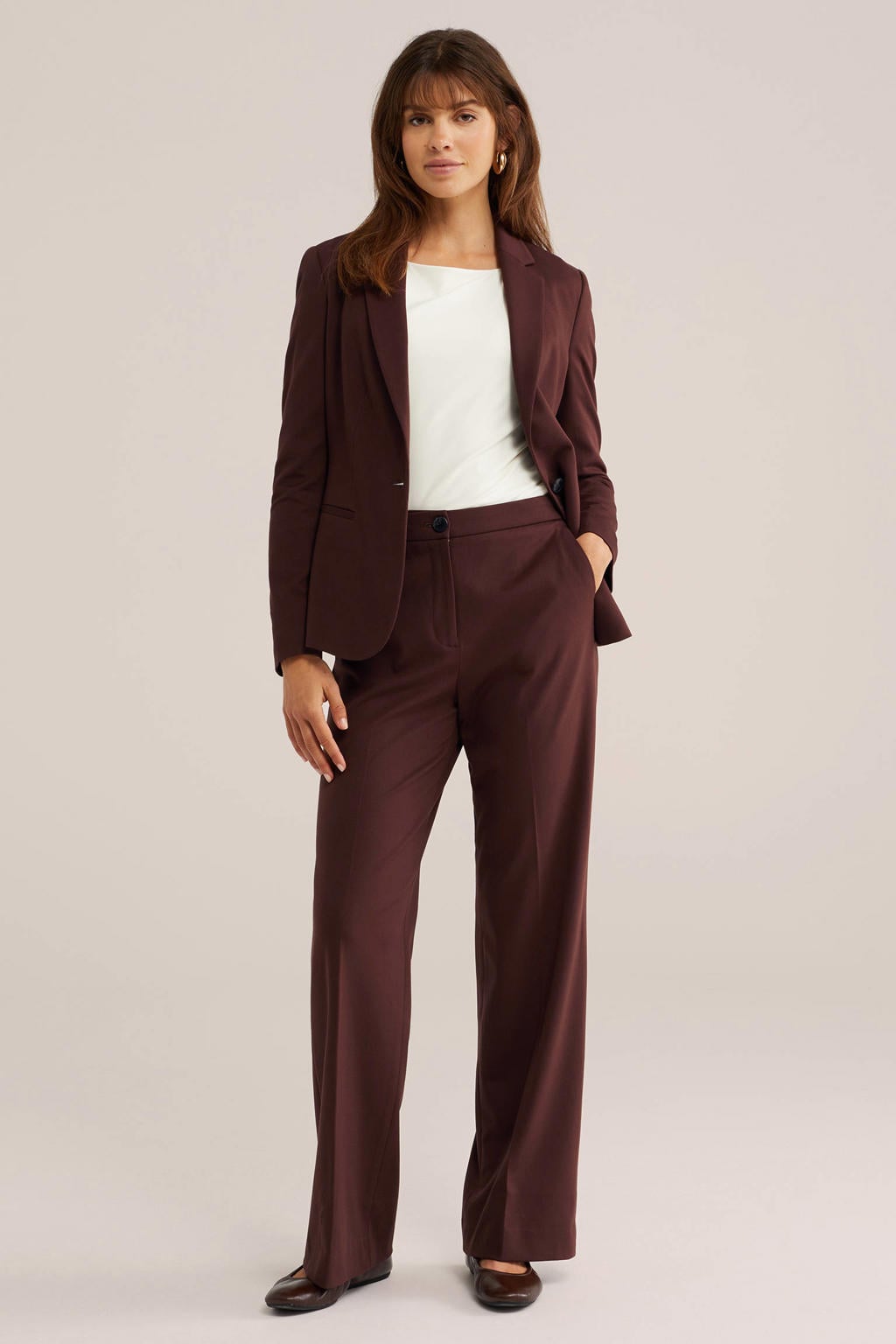 WE Fashion jersey loose fit pantalon met plooien - bruin
