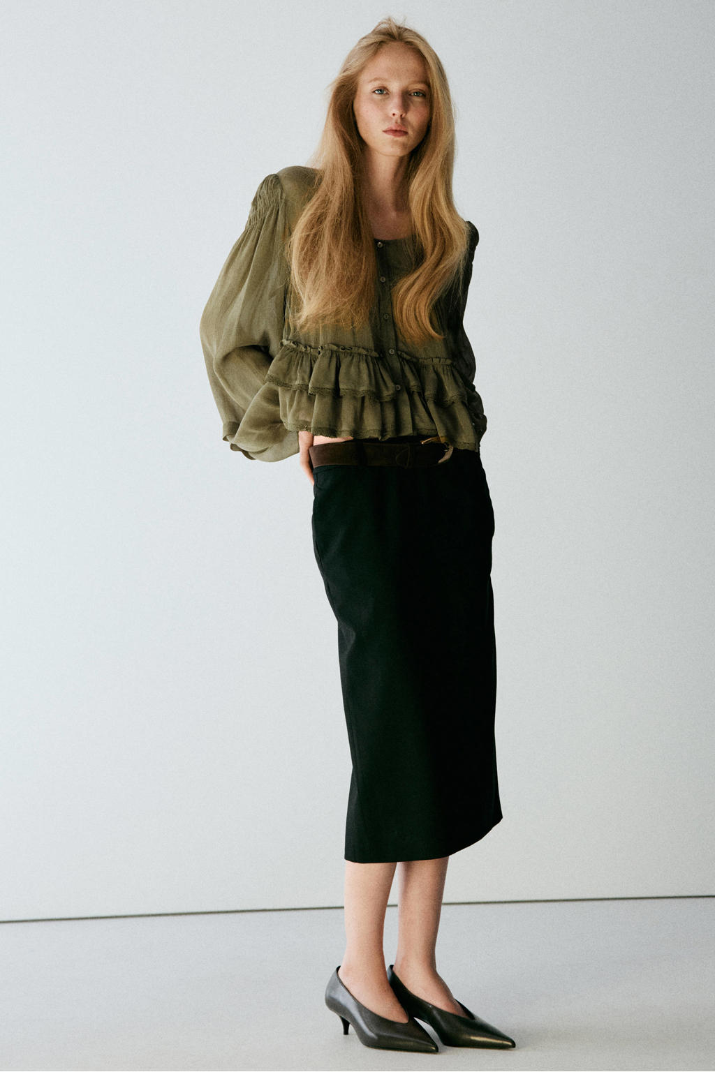 Mango blouse met ruches - groen