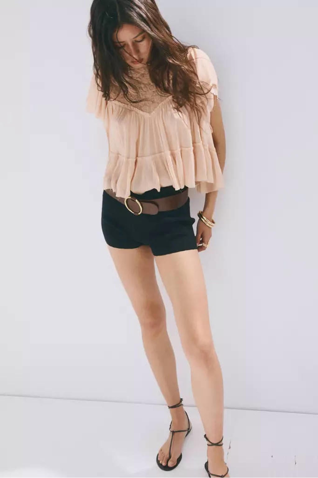 Mango top met ruches - lichtroze