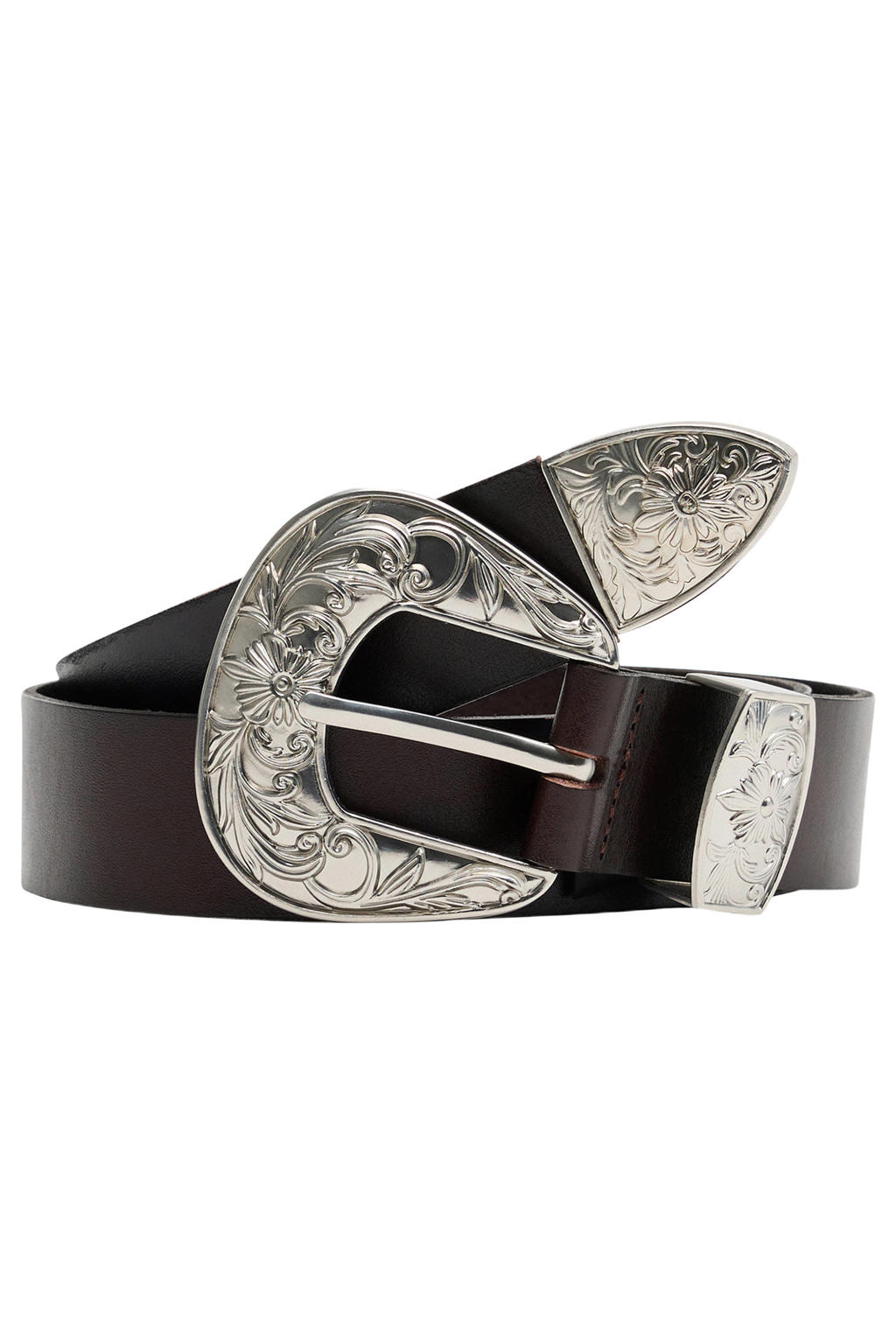 Mango leren riem donkerbruin
