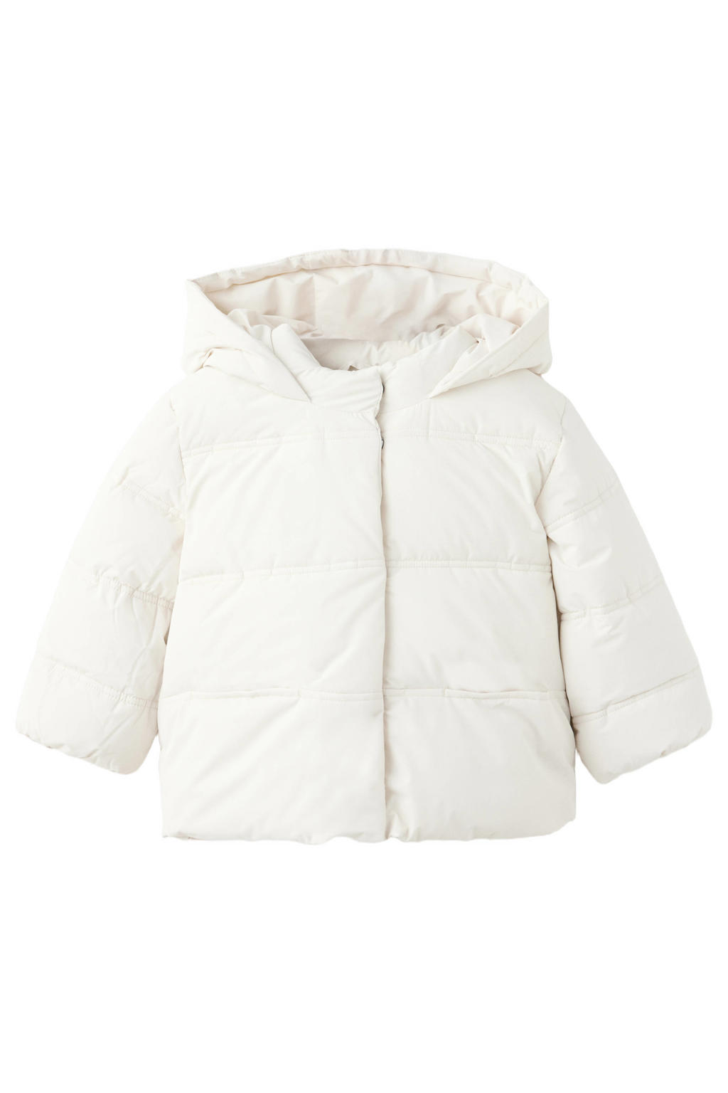 Witte meisjes Mango Kids gewatteerde winterjas van polyester met effen, lange mouwen, capuchon en blinde knoopsluiting