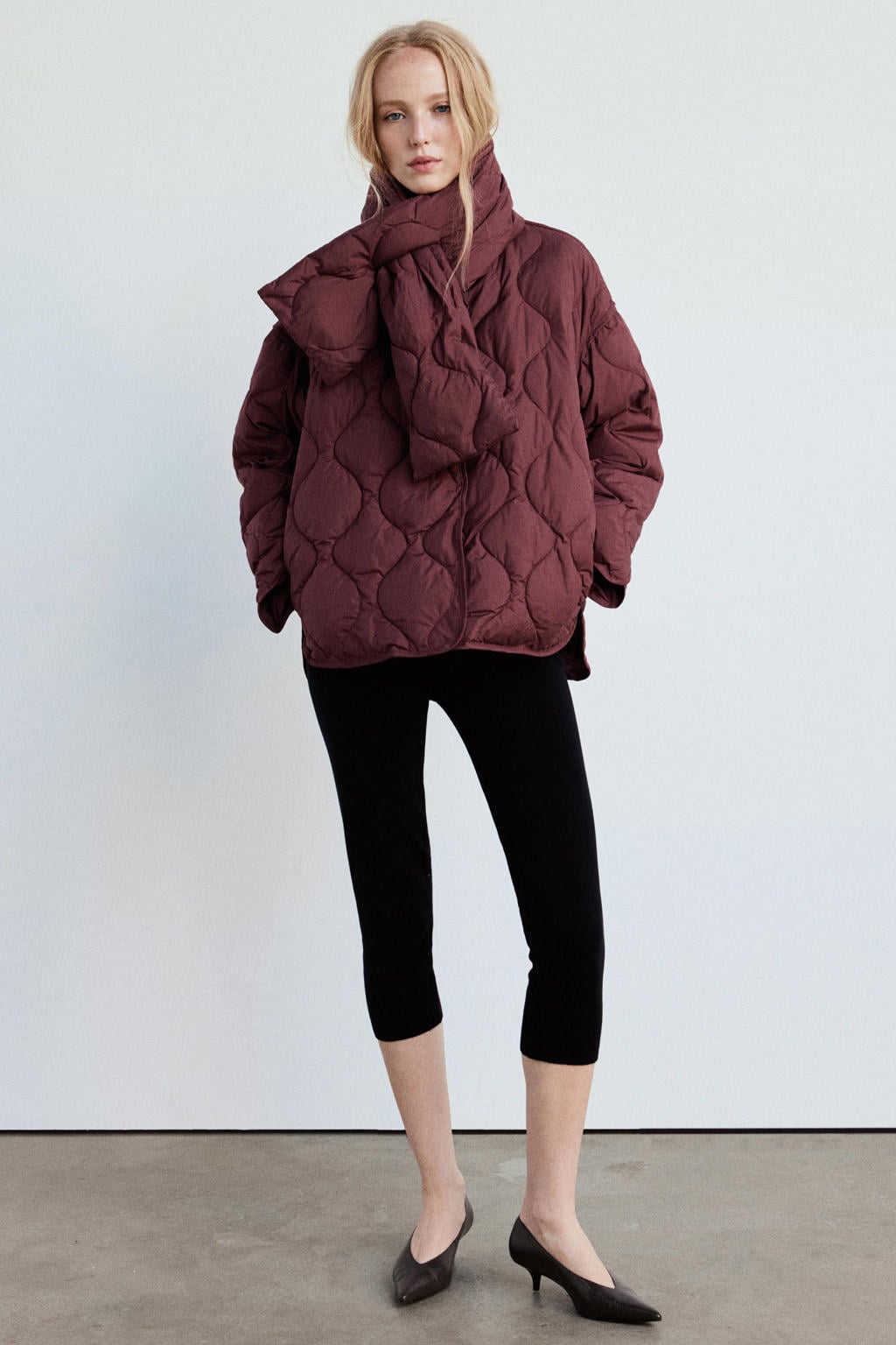 Oudroze dames Mango gewatteerde winterjas van polyester met effen, lange mouwen en sjaalkraag