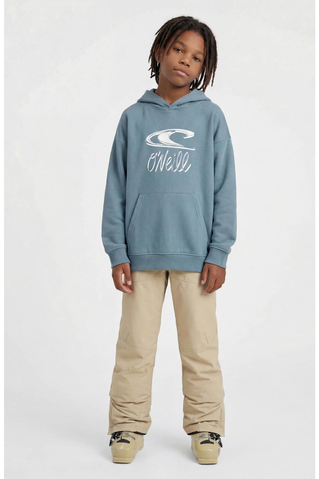Lichtblauwe jongens O'Neill hoodie van sweat materiaal met logo dessin, lange mouwen en capuchon