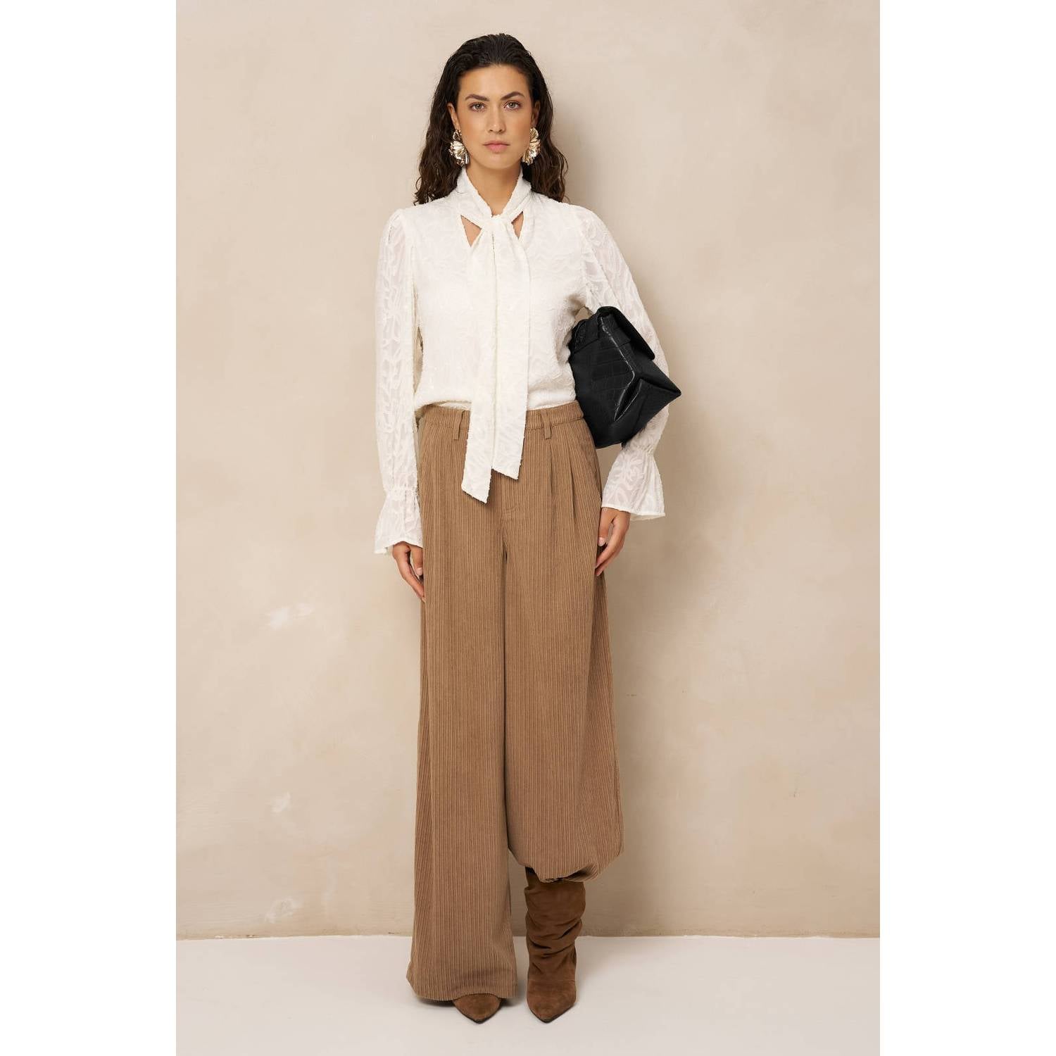 Lofty Manner jacquard blouse met ruches ecru