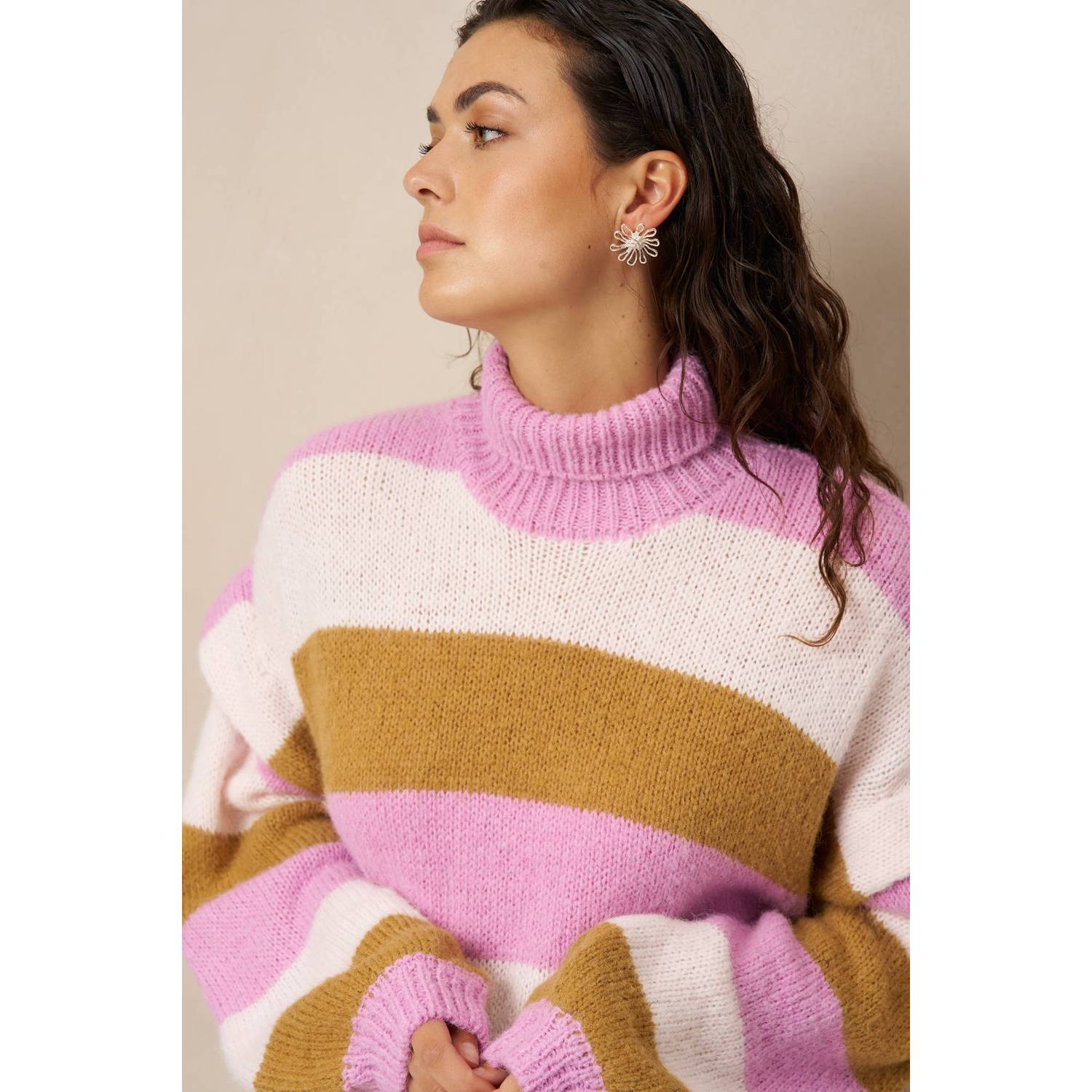 Lofty Manner gestreepte coltrui roze meerkleurig