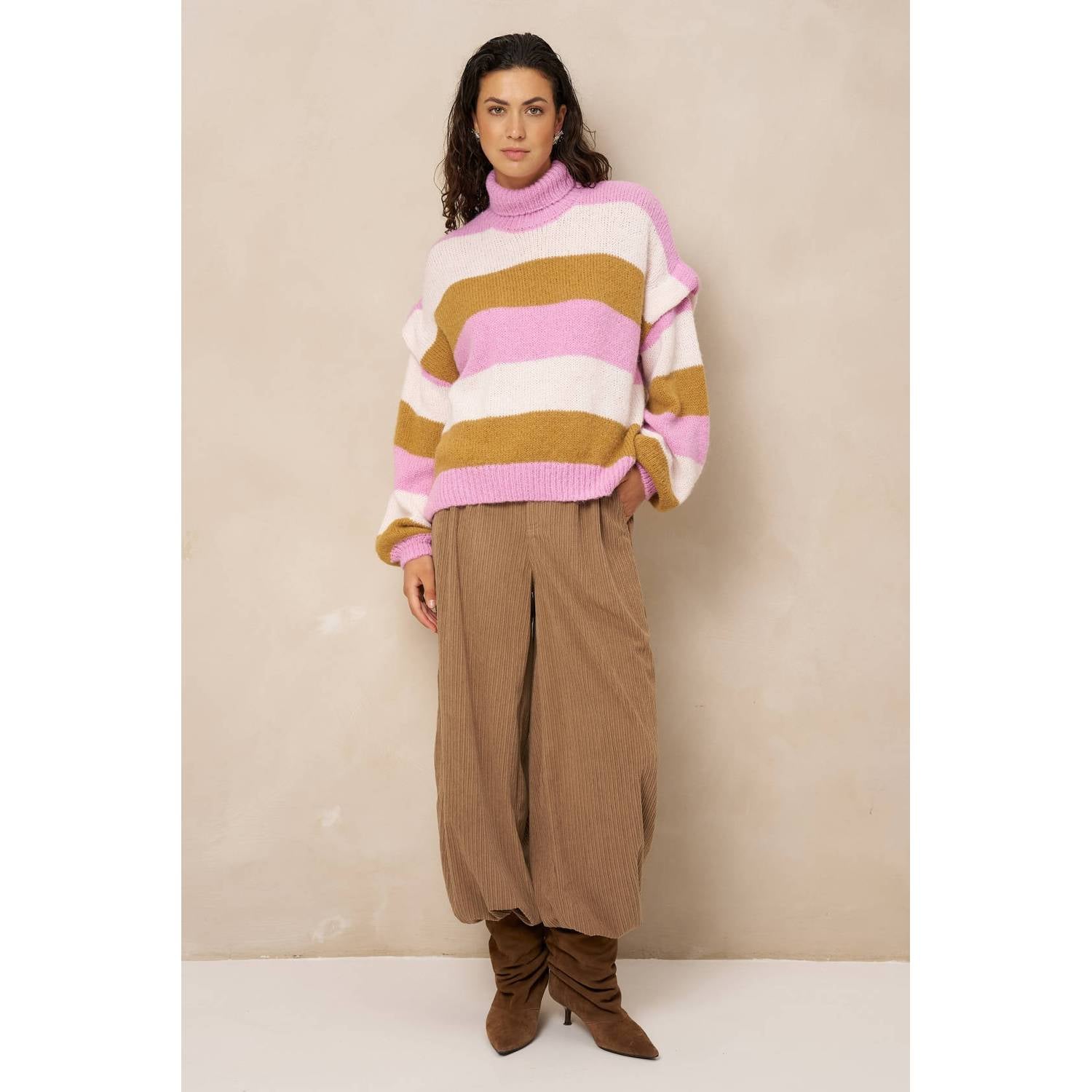 Lofty Manner gestreepte coltrui roze meerkleurig