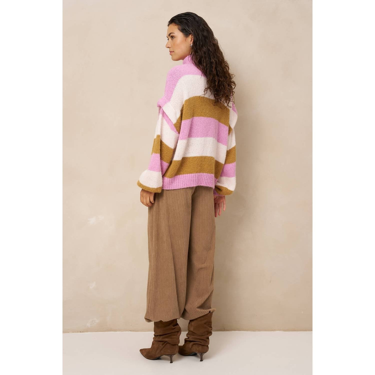 Lofty Manner gestreepte coltrui roze meerkleurig