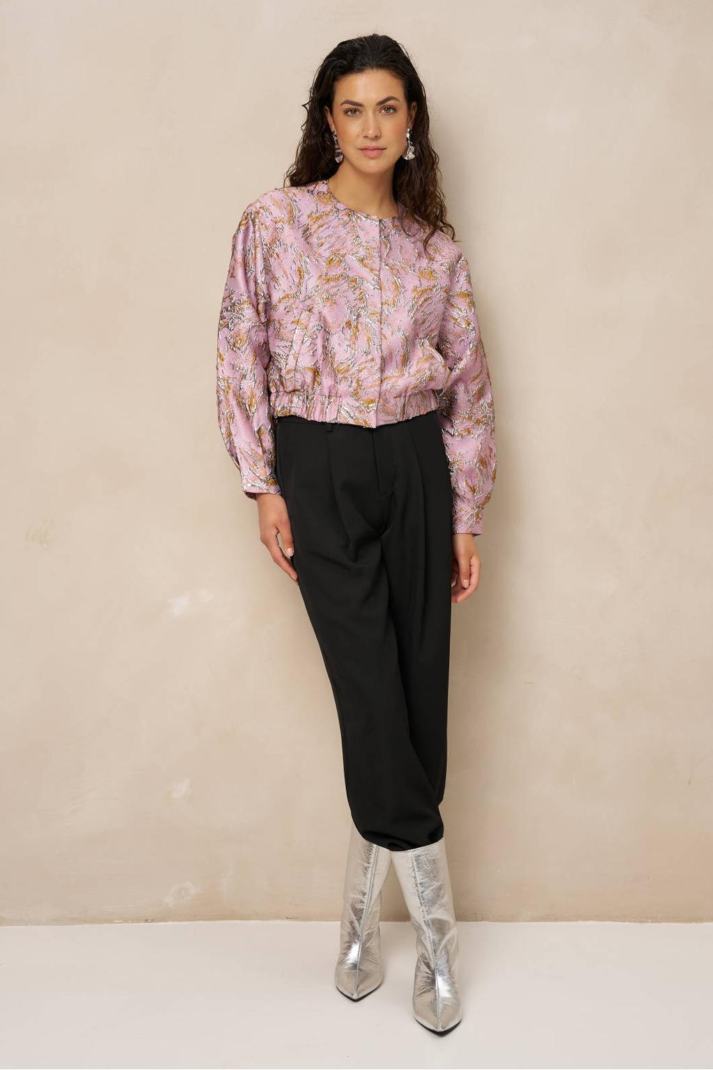 Lofty Manner jacquard bomberjack met print - roze