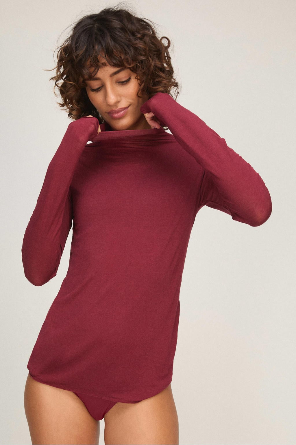 Hunkemöller loungetop met kasjmier - koraalrood