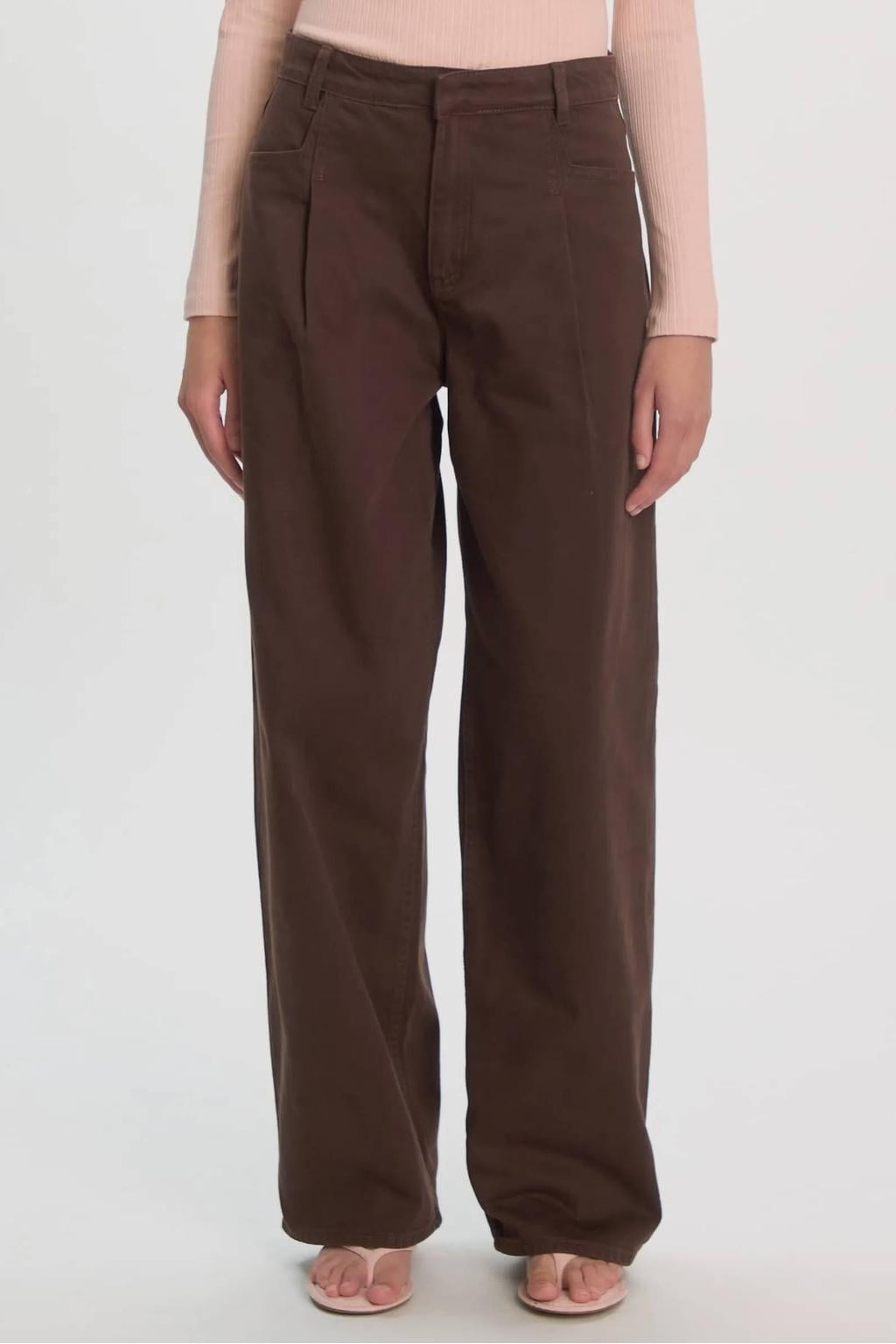 EDITED high waist wide leg jeans - donkerbruin