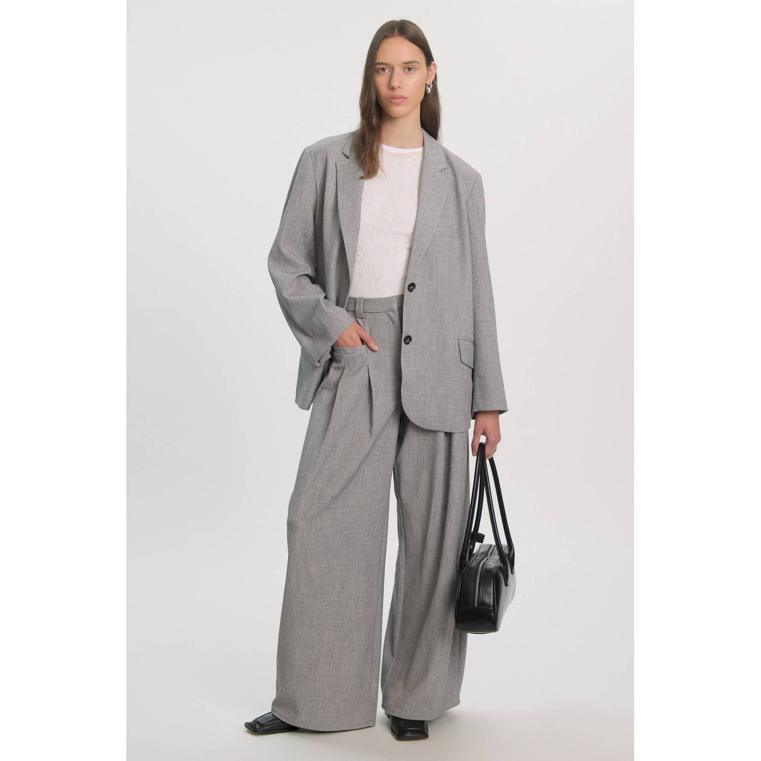 EDITED wide leg pantalon grijs