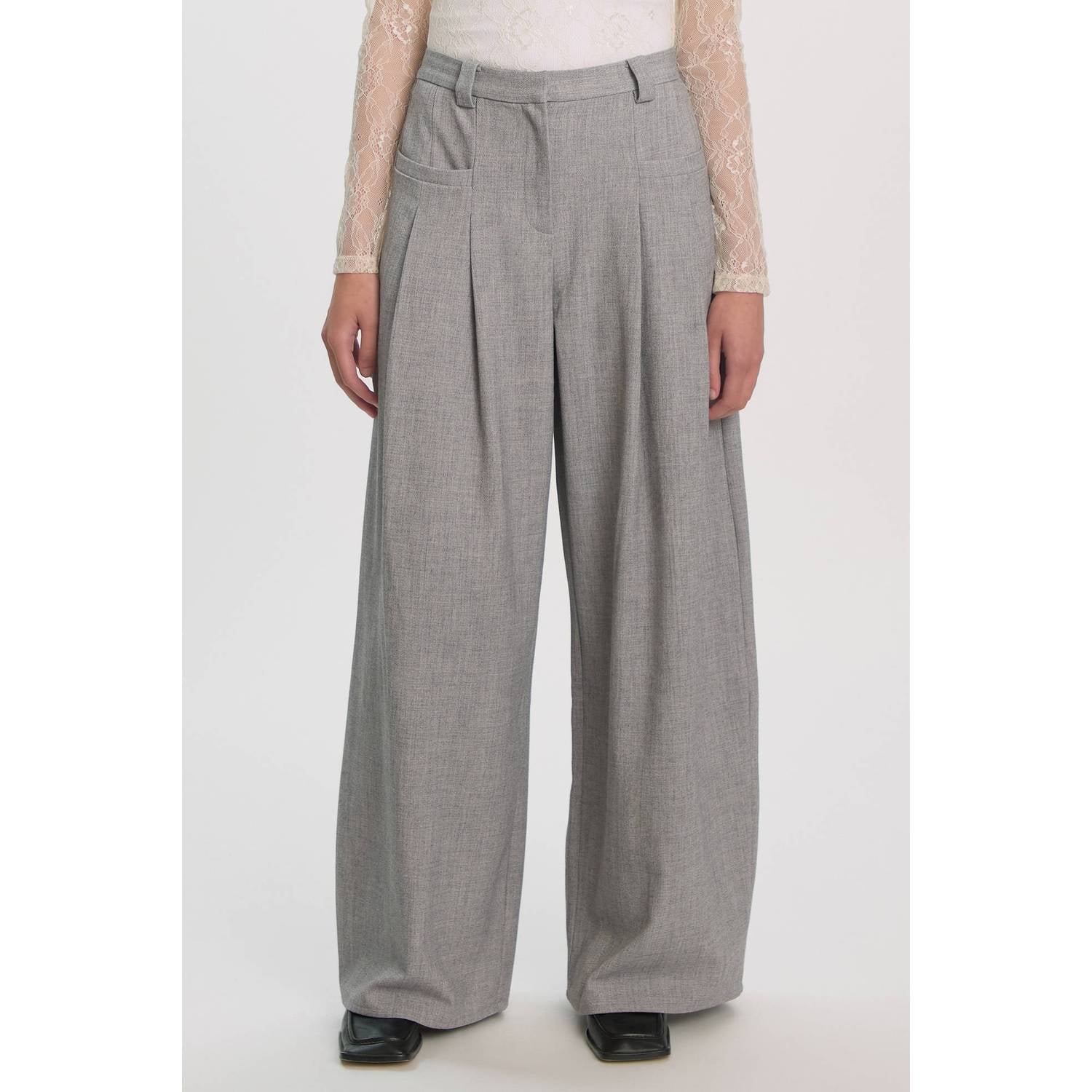 EDITED wide leg pantalon grijs