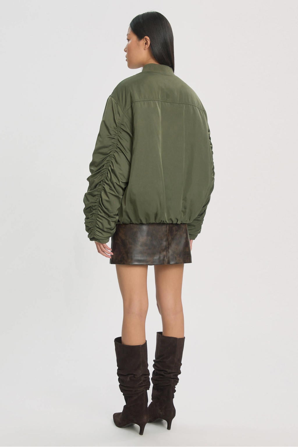 Groene dames EDITED van gerecycled polyester met effen, lange mouwen, ronde hals, ritssluiting en geribde boorden