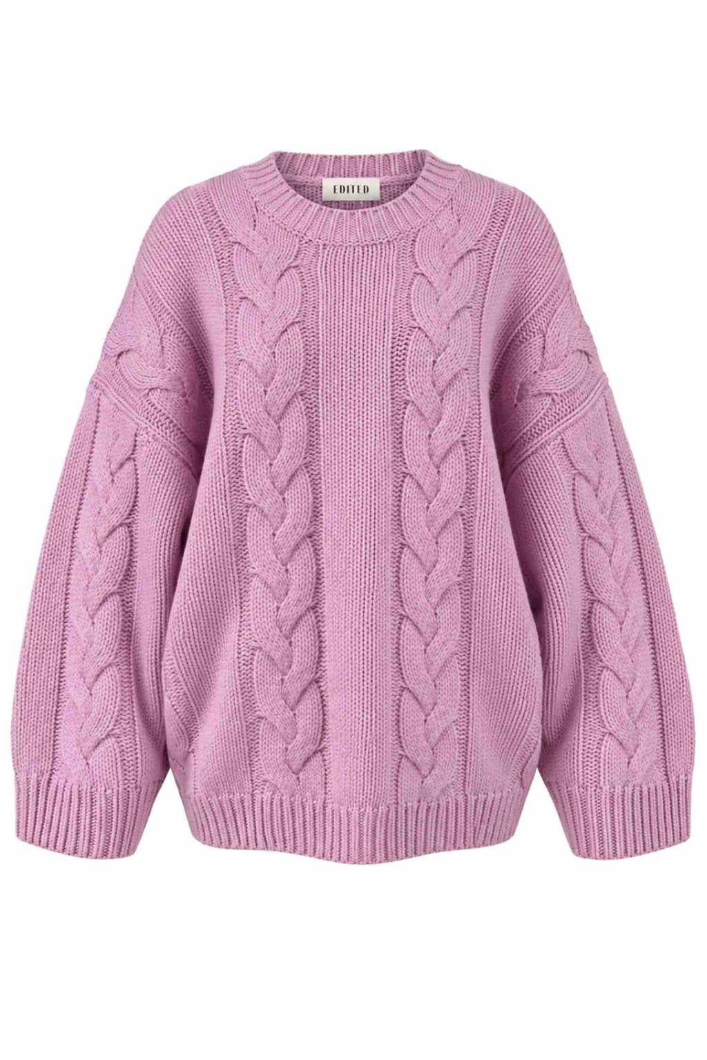 EDITED wollen kabeltrui - roze