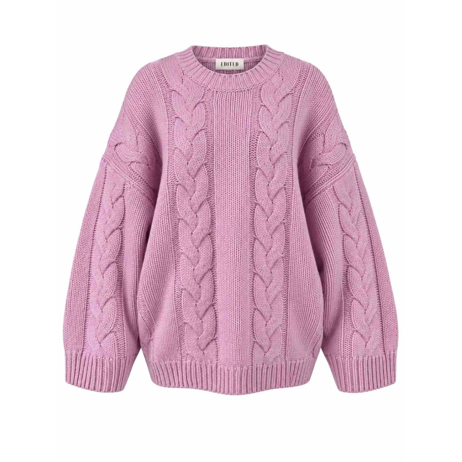 EDITED wollen kabeltrui roze