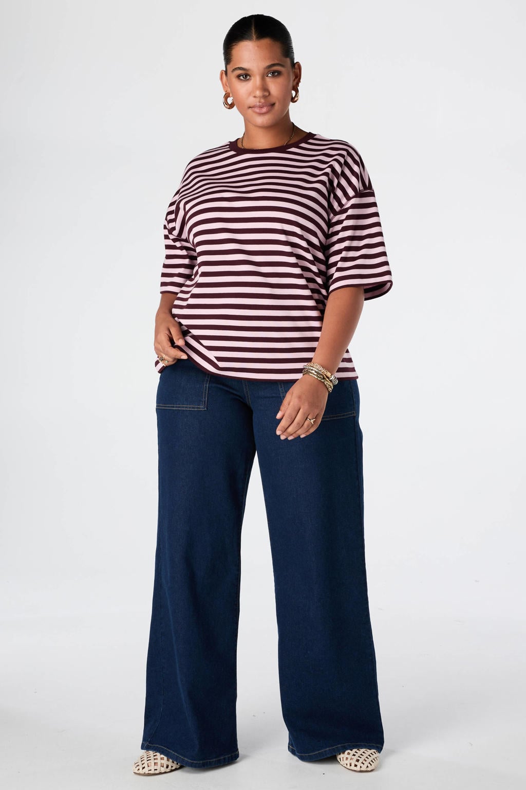MS Mode gestreept T-shirt Plus Size - rood