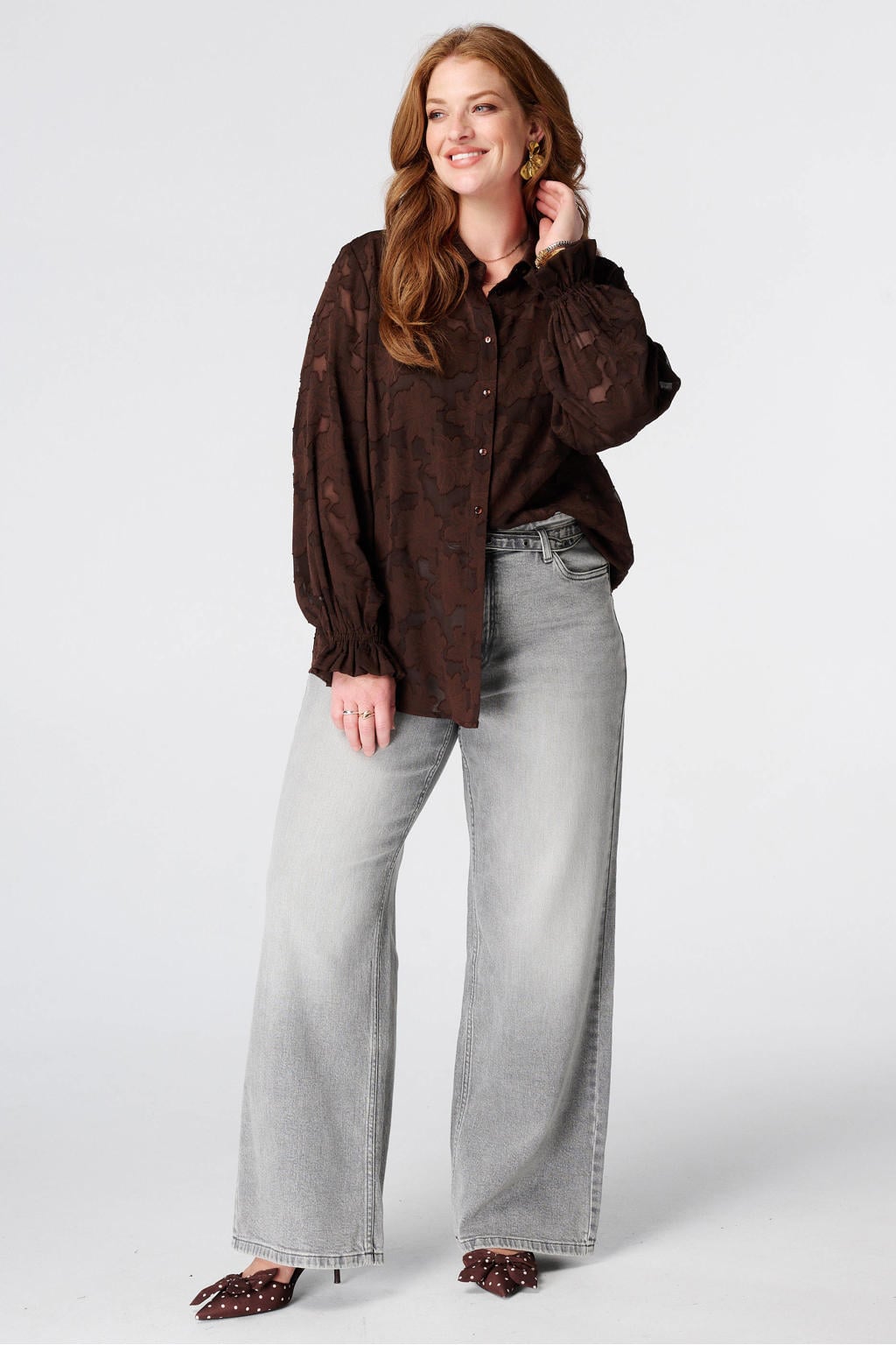 MS Mode blouse Plus Size - donkerbruin