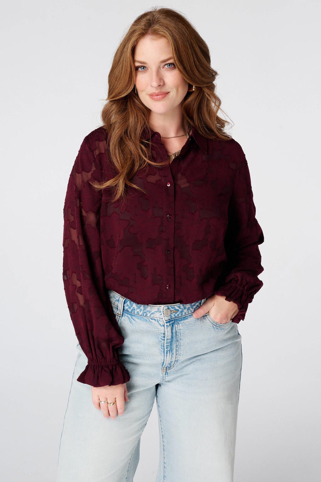 MS Mode jacquard blouse Plus Size - donkerrood