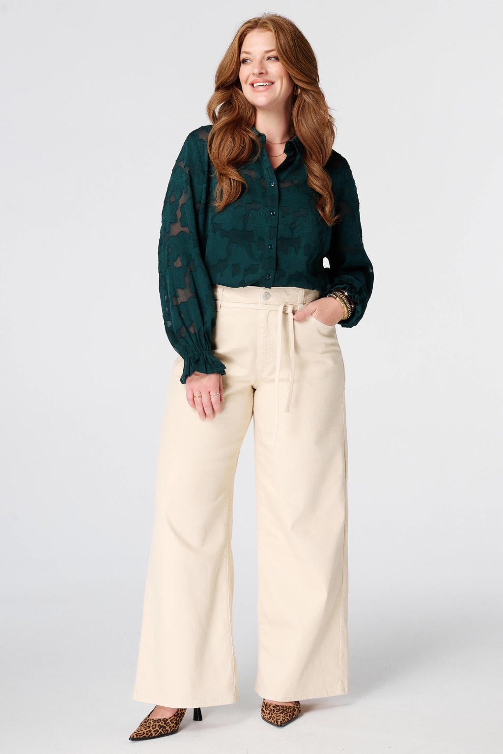 MS Mode jacquard blouse Plus Size - donkergroen