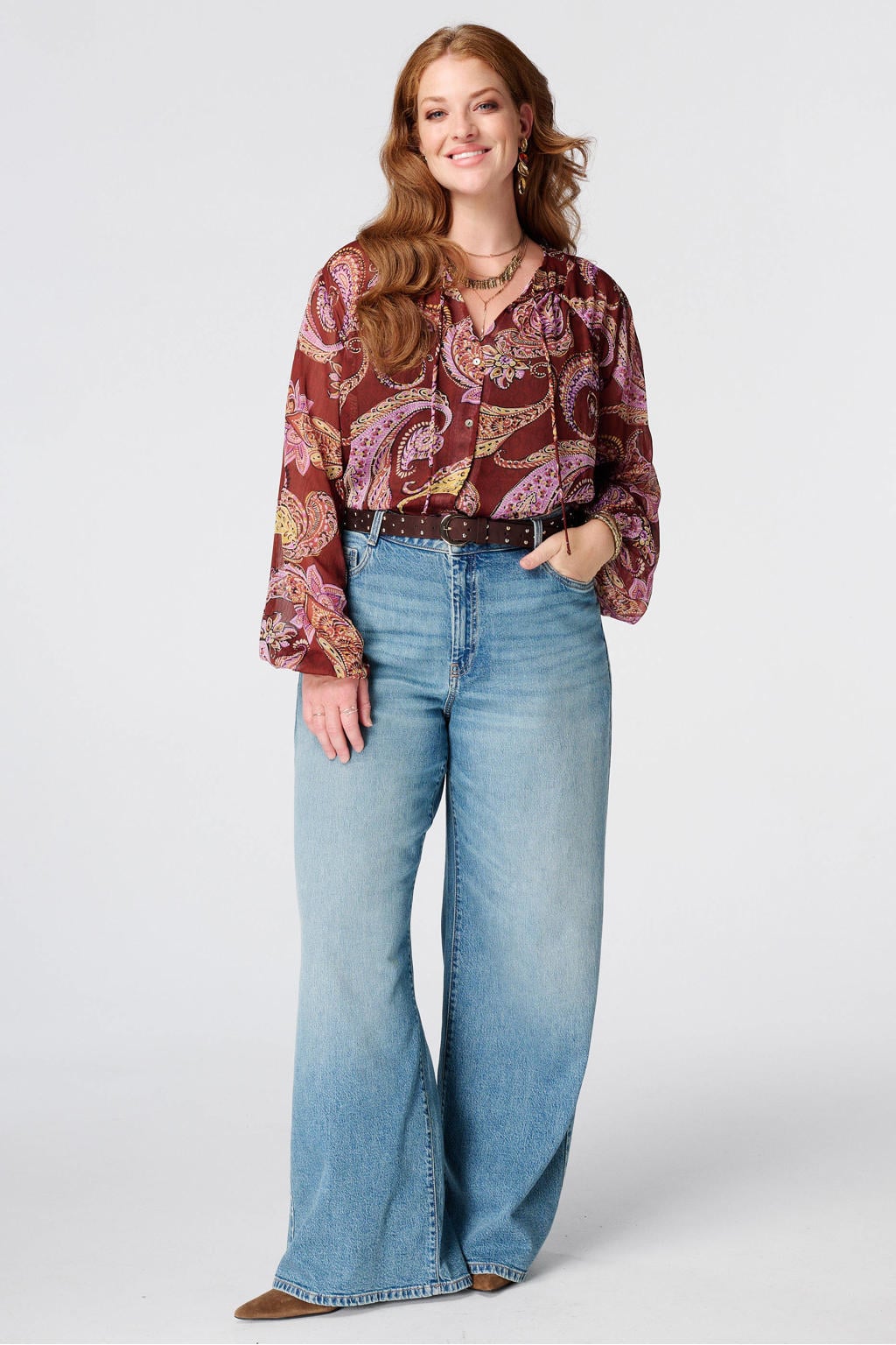 MS Mode blouse Plus Size met paisley - bruin