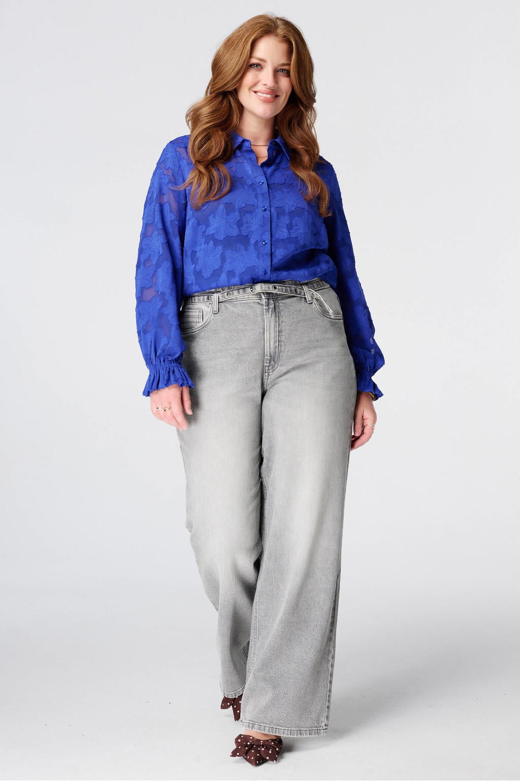 MS Mode jacquard blouse Plus Size - blauw