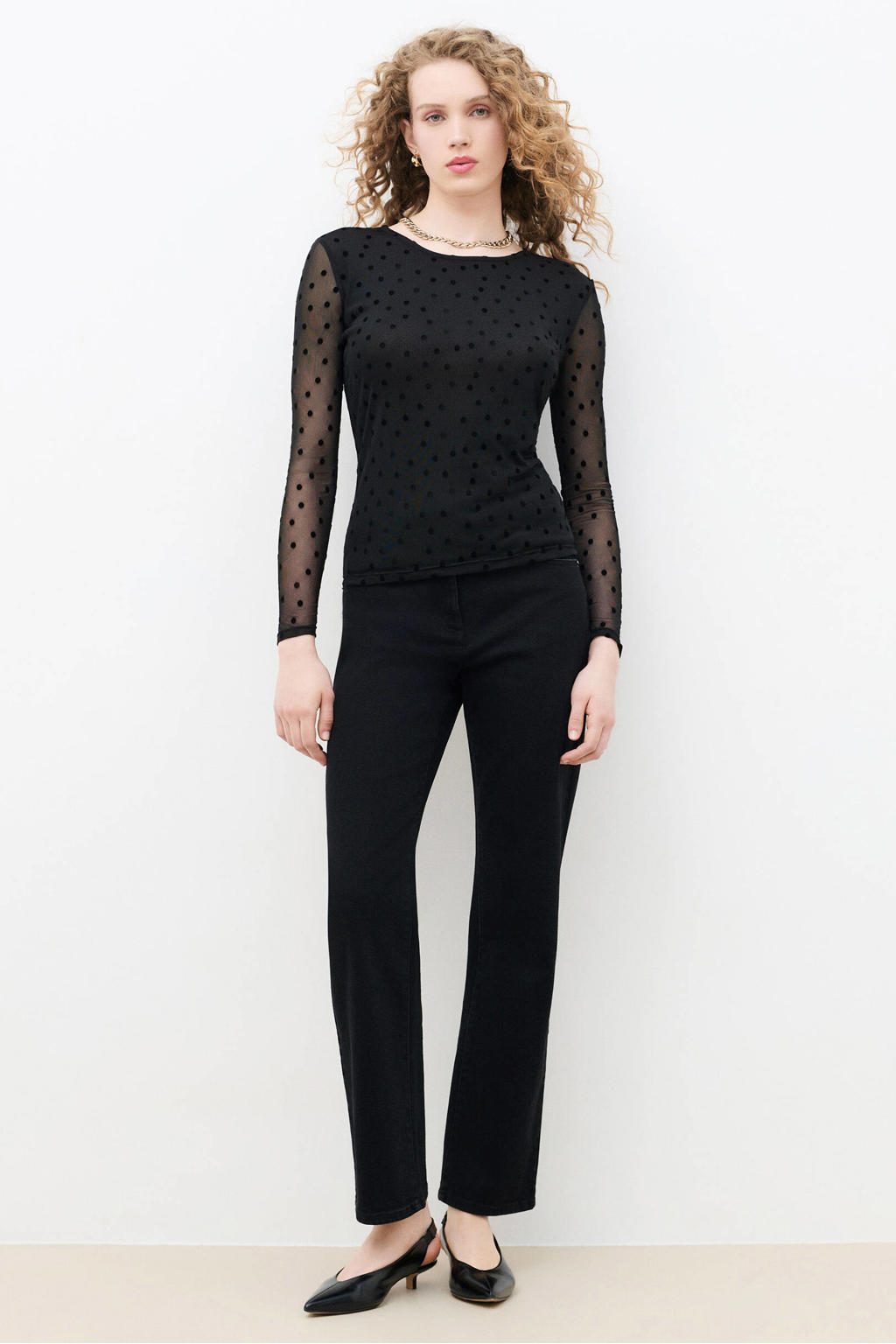 Caroll semi-transparante top met stippen - zwart