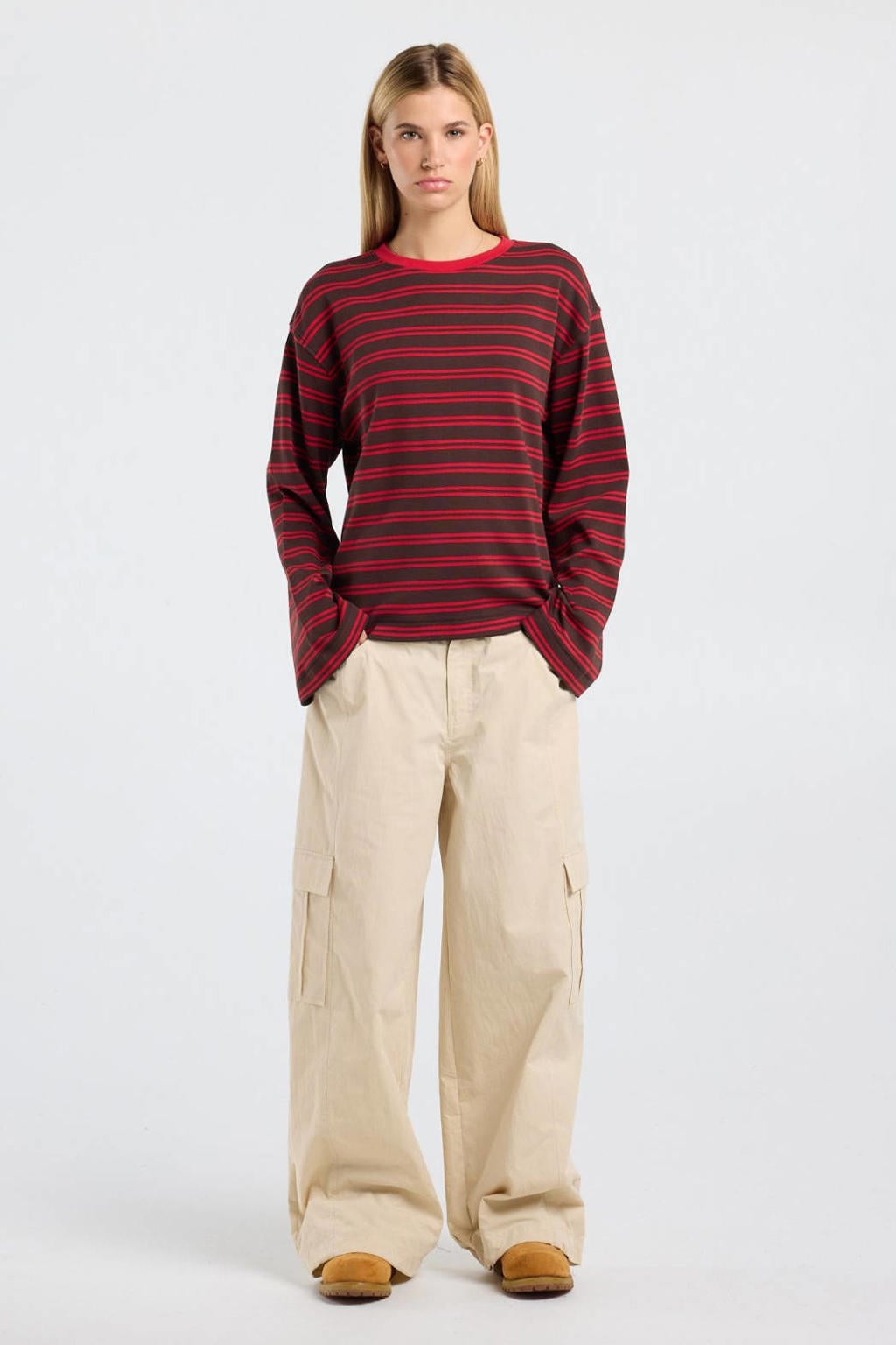 America Today gestreepte longsleeve - bruin/rood