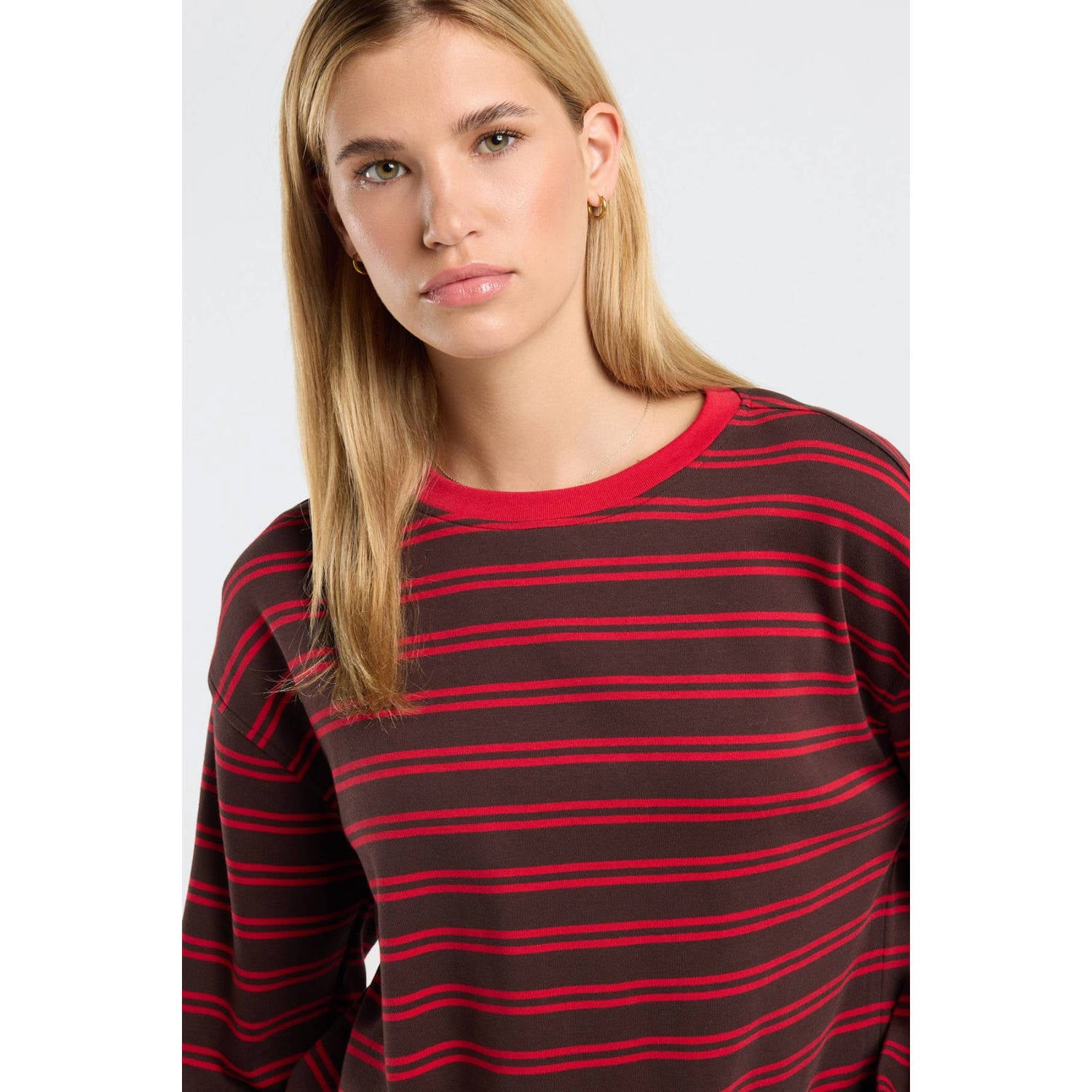 America Today gestreepte longsleeve bruin rood