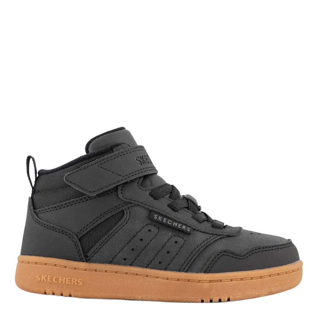 Zwarte jongens Skechers sneakers - van imitatieleer met elastische veter- met klittenbandsluiting