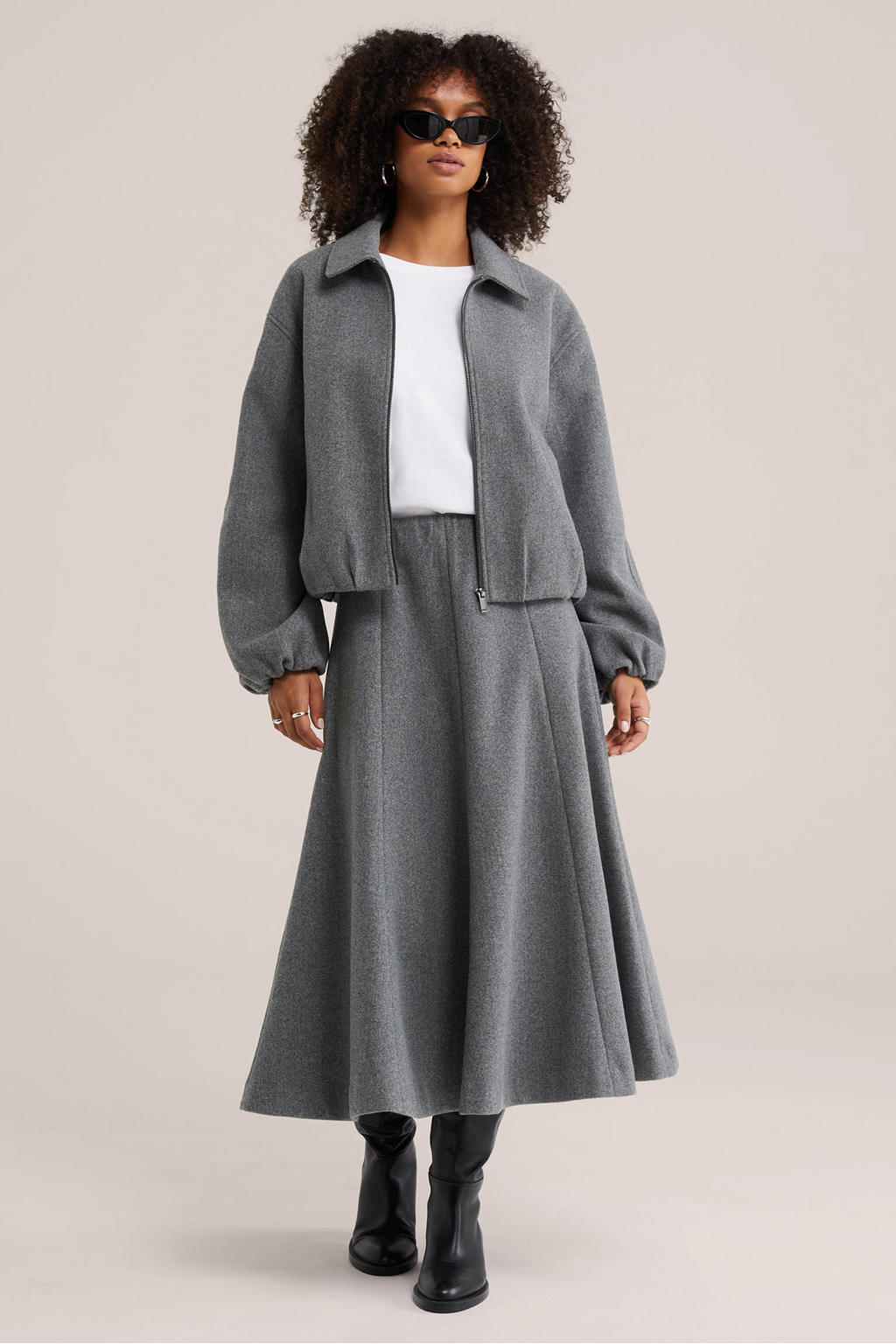 Grijze dames WE Fashion A-lijn midi rok gemaakt van polyester en met elastische tailleband