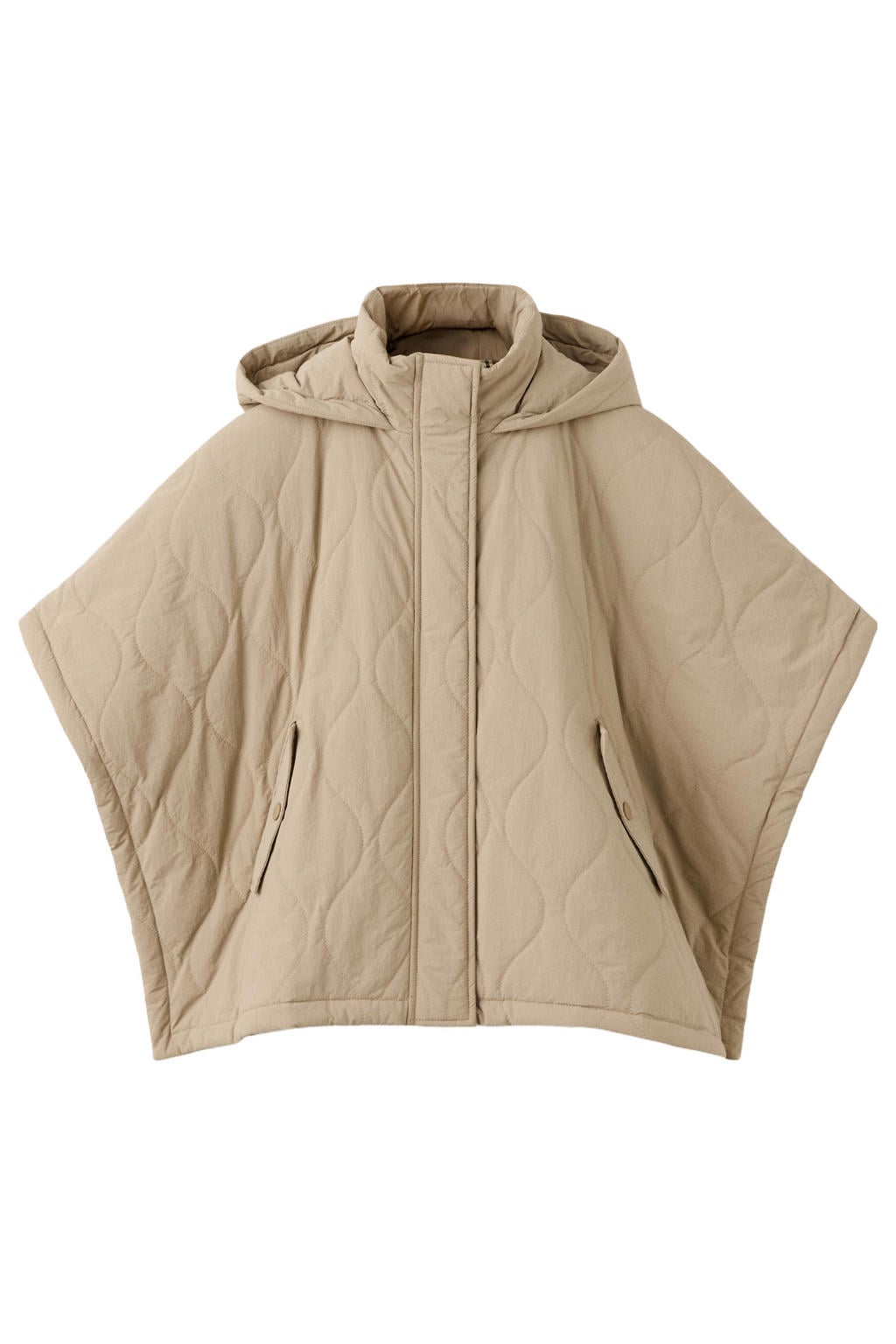 Beige meisjes Mango Kids gewatteerde cape jas van polyamide met effen, lange mouwen en ritssluiting