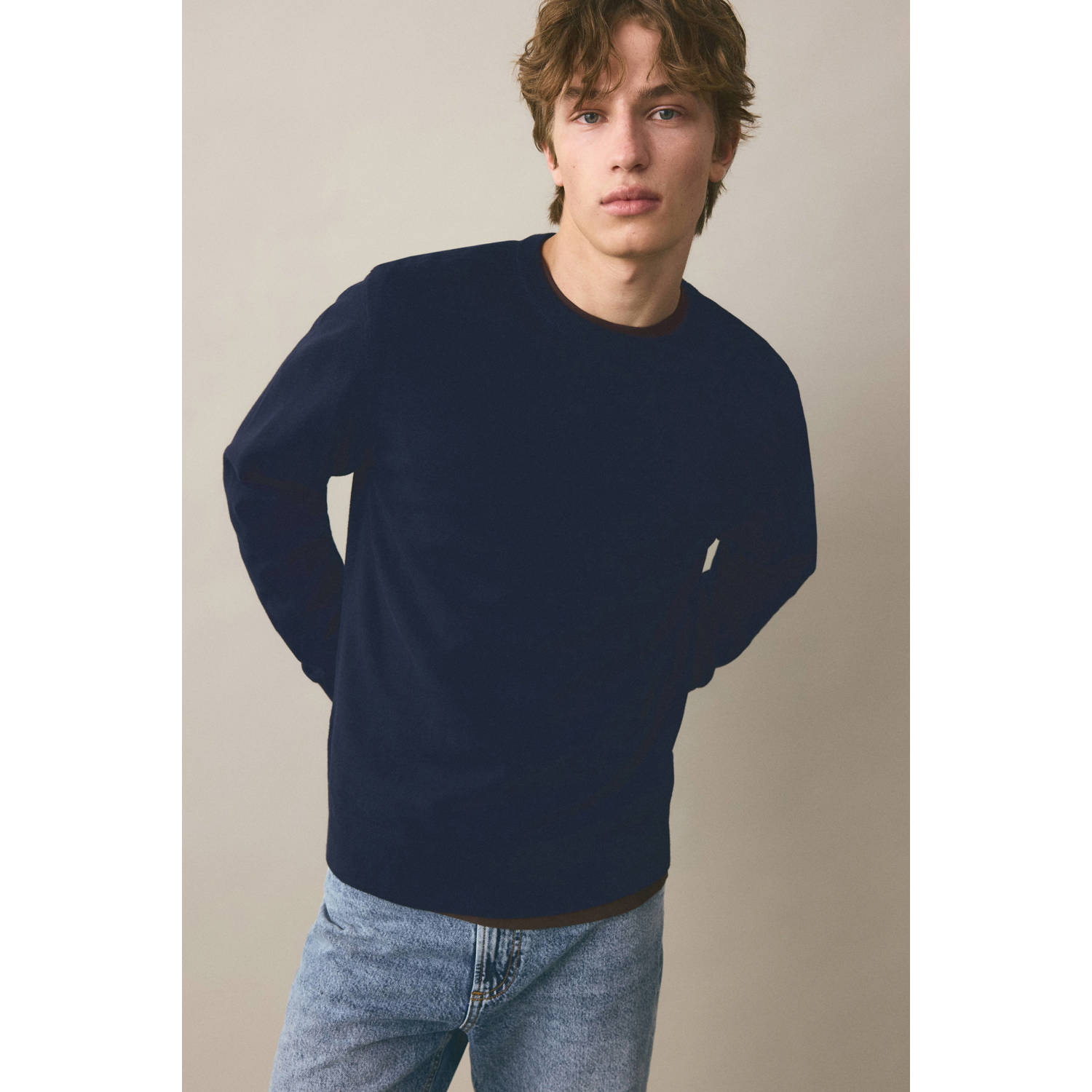 MANGO TEEN katoenen gebreide trui marineblauw