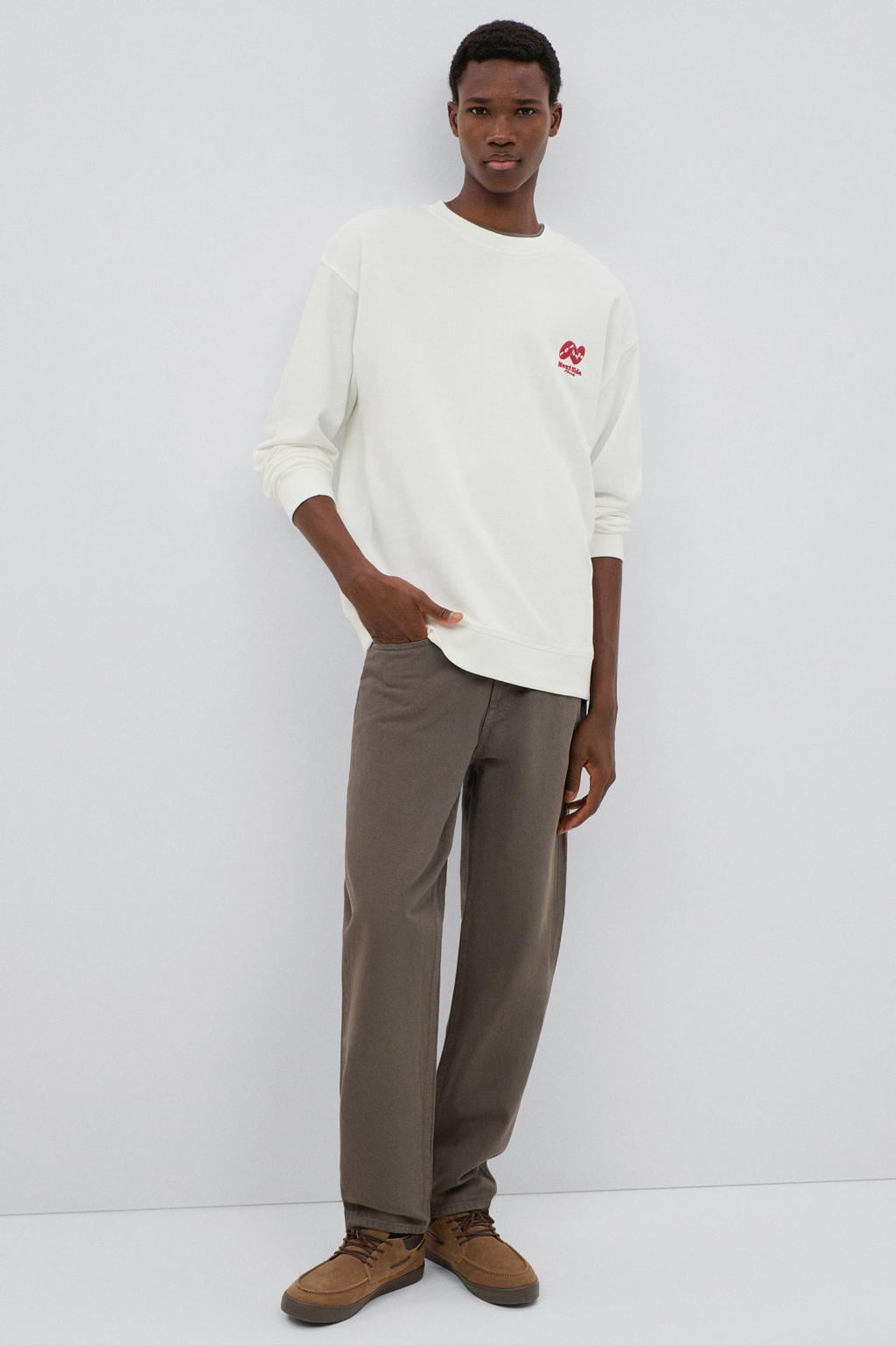 Witte jongens MANGO TEEN katoenen sweater met backprint, lange mouwen, ronde hals en borduursels