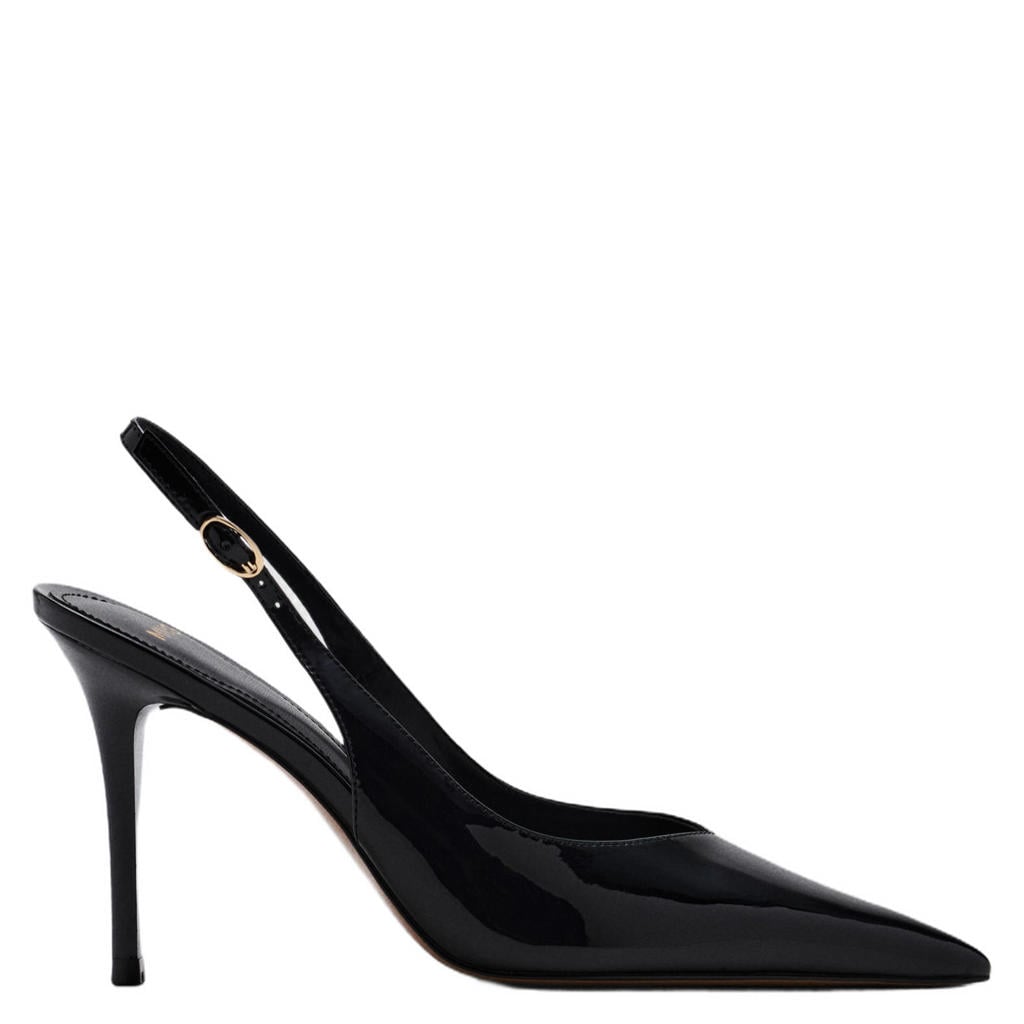 Zwarte dames Mango lakleren slingback pumps met naaldhak - met gesp