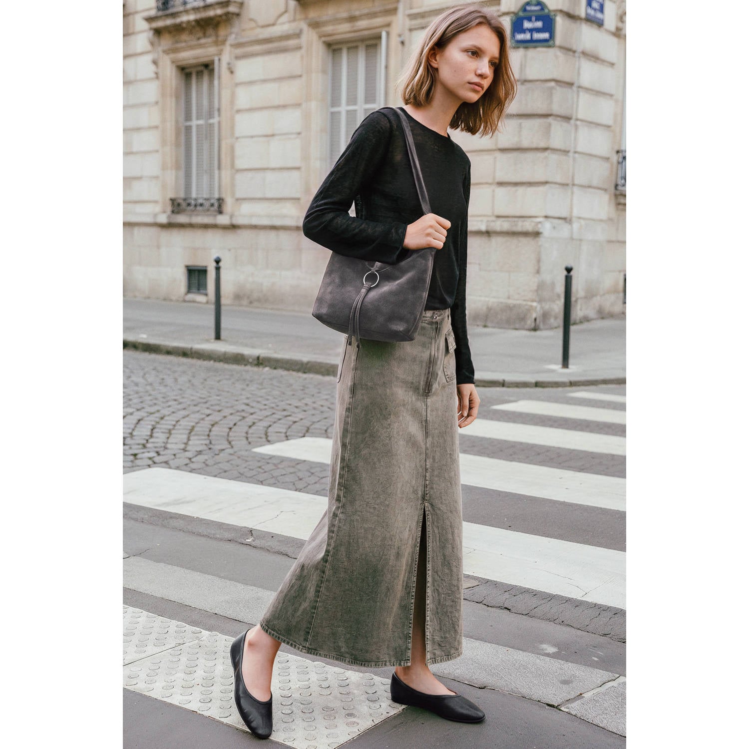MANGO TEEN maxi rok met split kaki