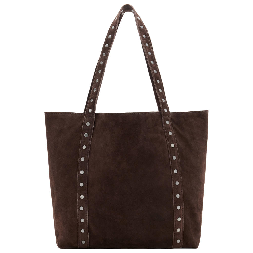 MANGO TEEN leren tas met studs - donkerbruin
