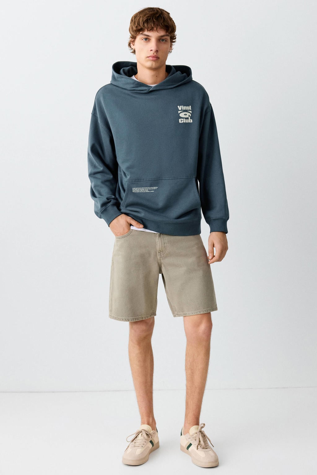 Donkerblauwe jongens MANGO TEEN sweater met printopdruk, lange mouwen en capuchon