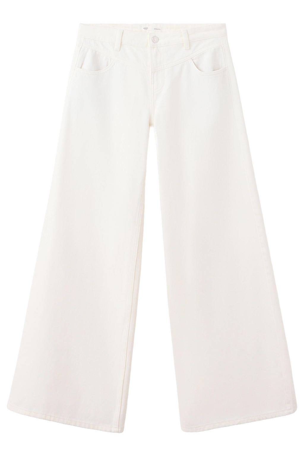Witte meisjes MANGO TEEN low waist wide leg jeans van denim met rits- en knoopsluiting en effen