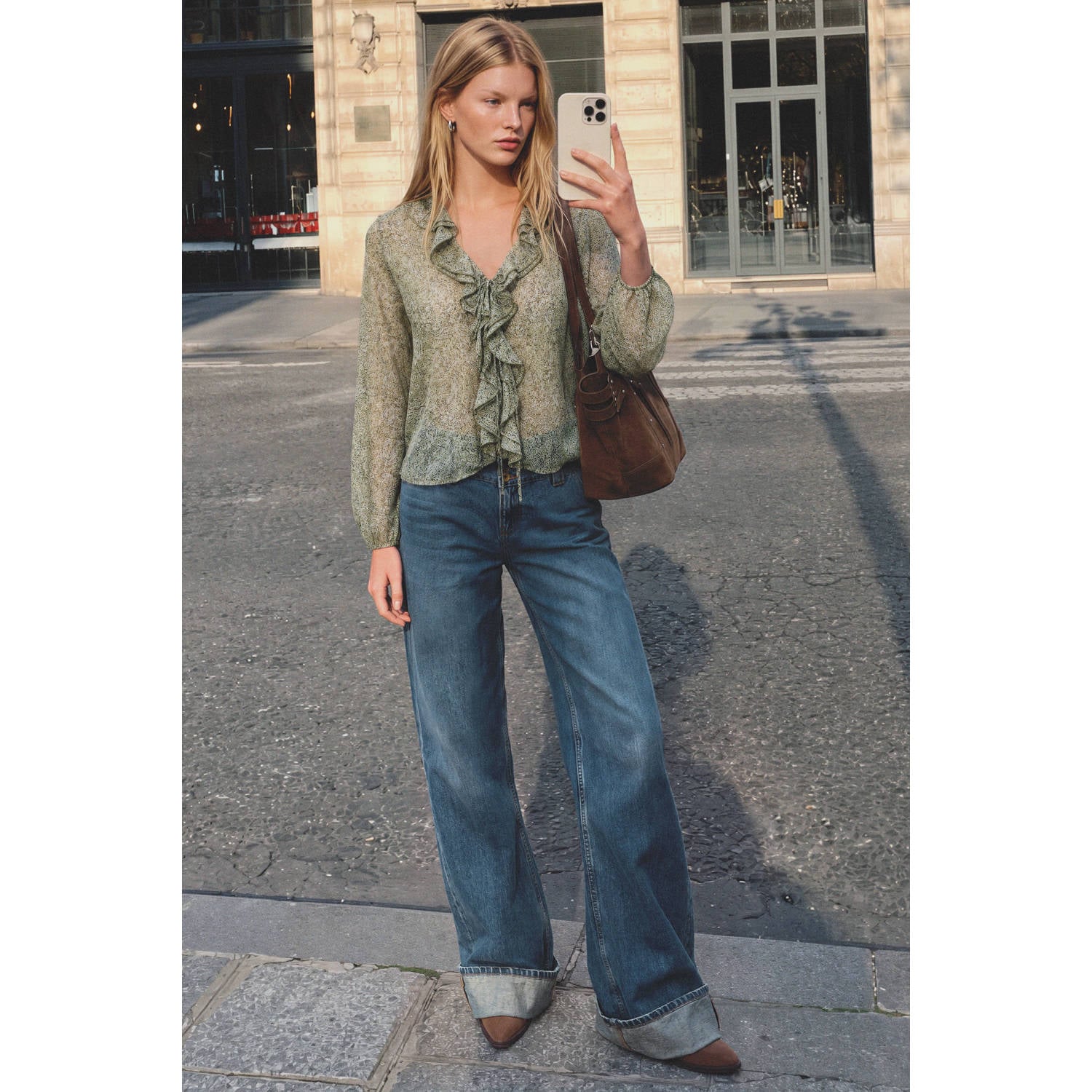 MANGO TEEN gebloemde blouse met ruches en paisleyprint groen