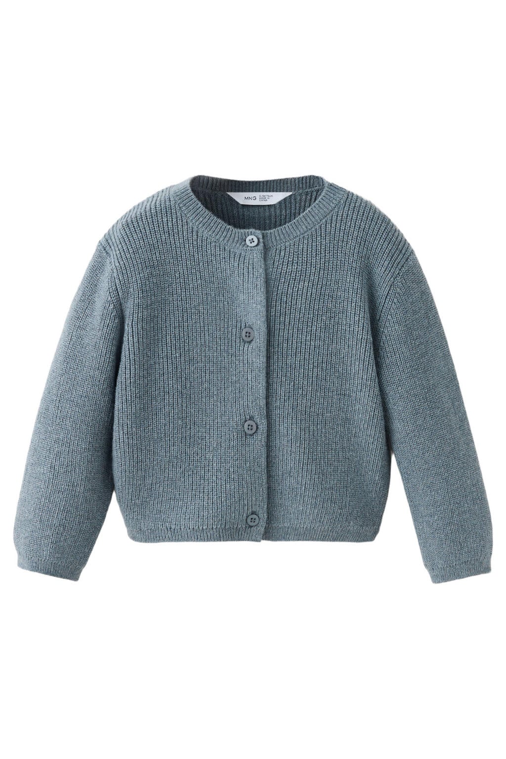 Groene meisjes Mango Kids gebreide vest van katoen met effen, lange mouwen, ronde hals en knoopsluiting
