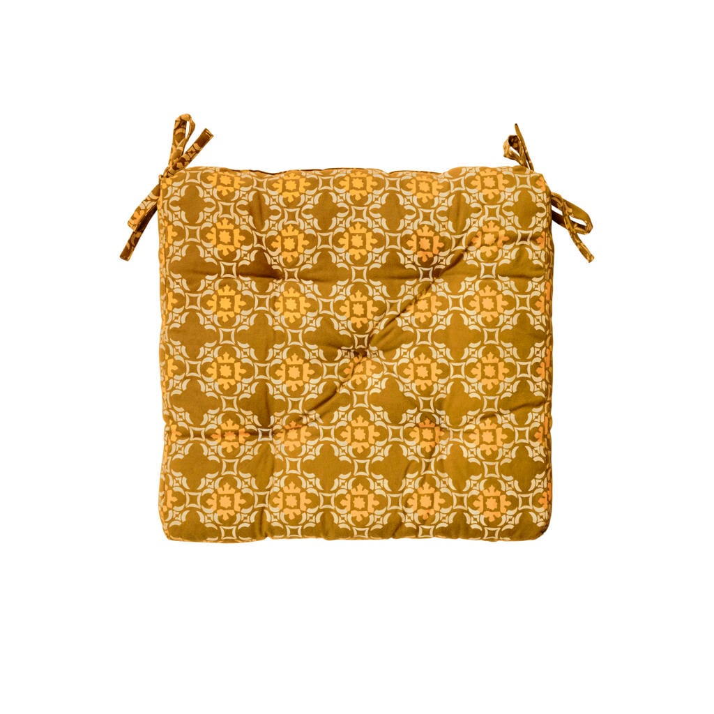Madam Stoltz vierkante grafische sierkussen 45x45 cm - beige/oranje/karamel