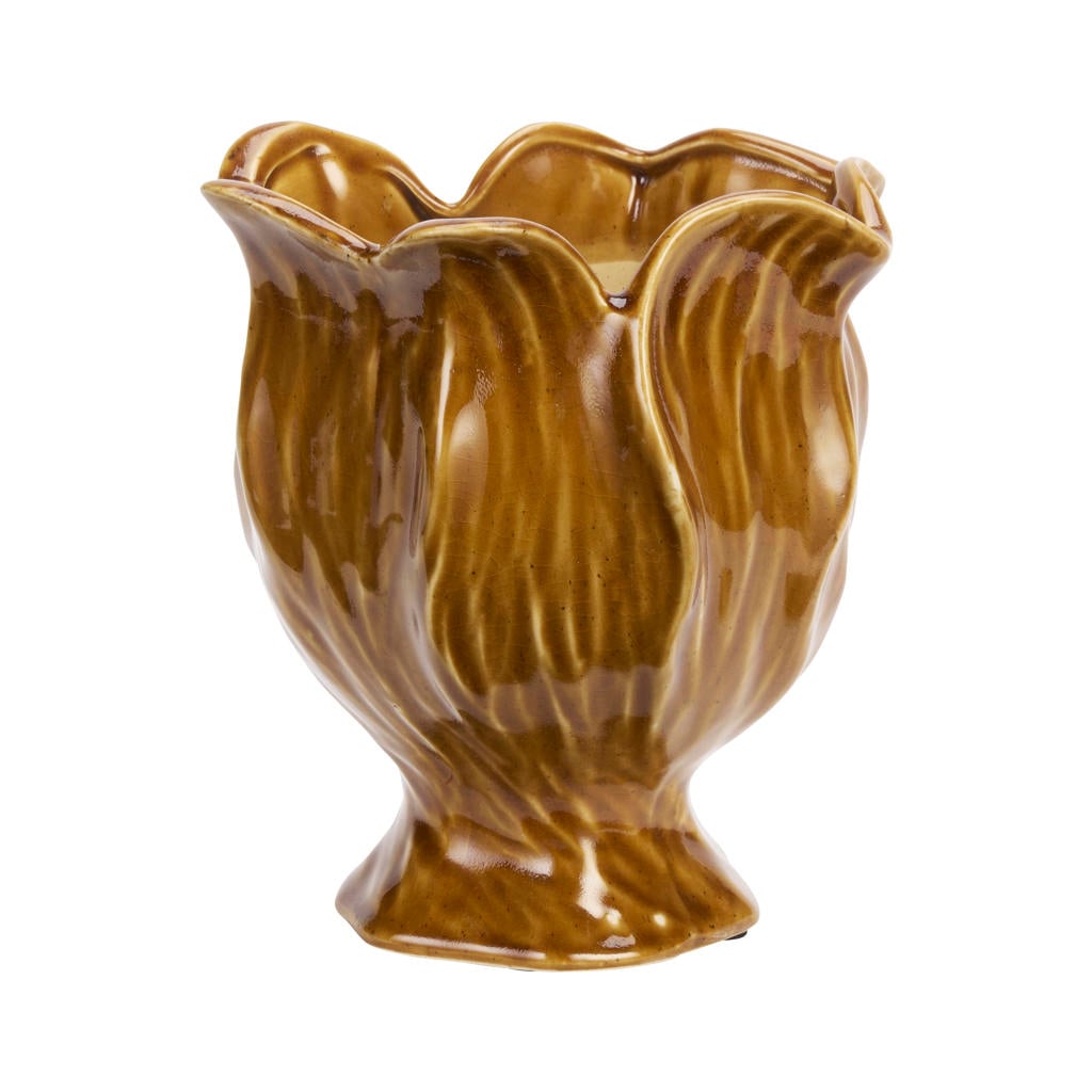 Madam Stoltz ronde aardewerken bloempot 18x21 cm - oker/bruin