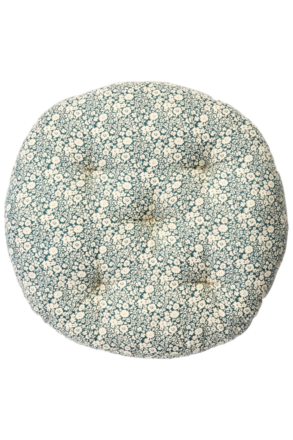 Madam Stoltz ronde katoenen gebloemde sierkussen 45x45 cm - blauw/crème