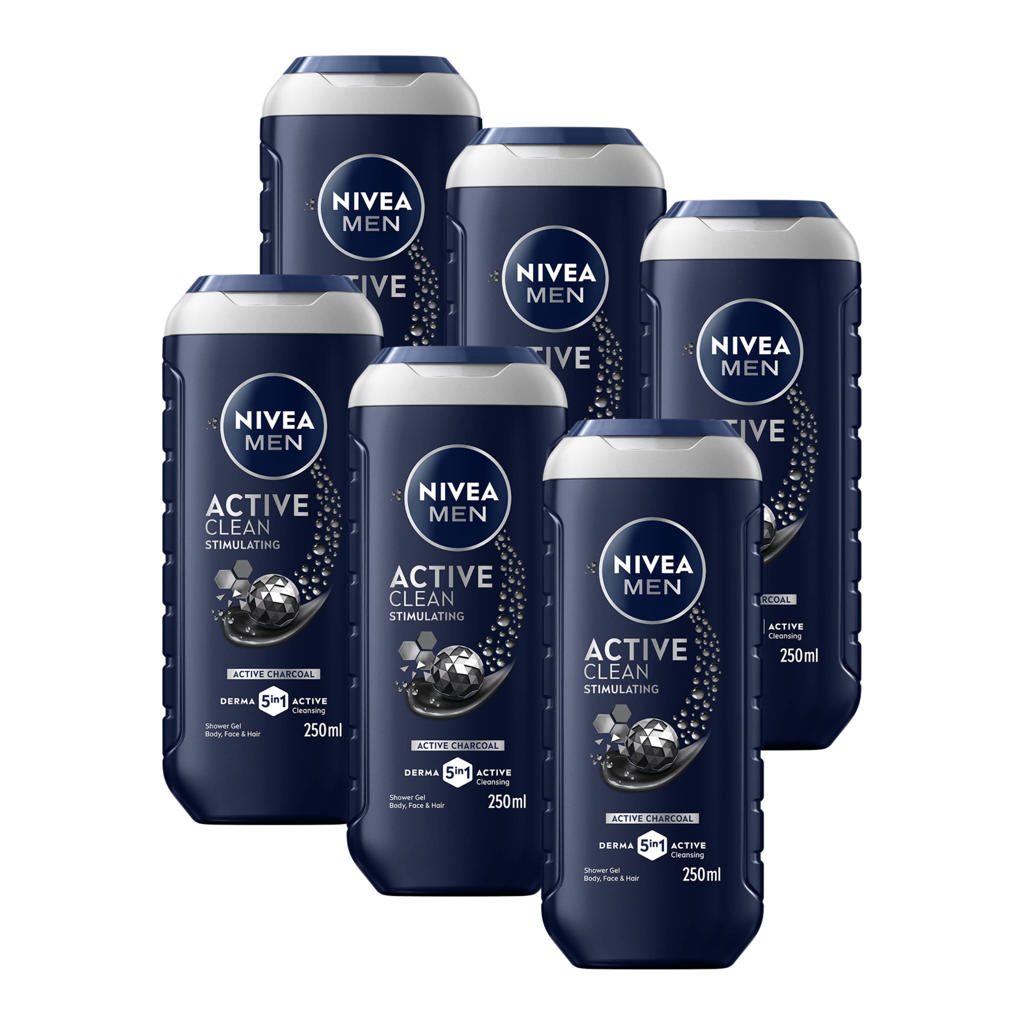 NIVEA FOR MEN Active Clean Douchegel 6 x 250 ml