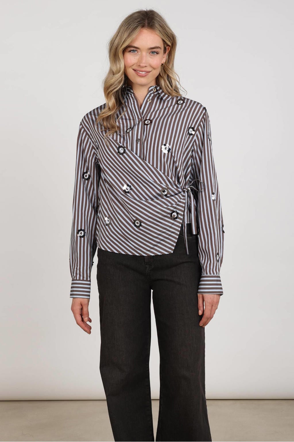 NUKUS gestreepte blouse met pailletten - blauw