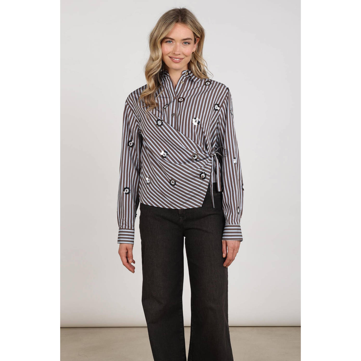 NUKUS gestreepte blouse met pailletten blauw
