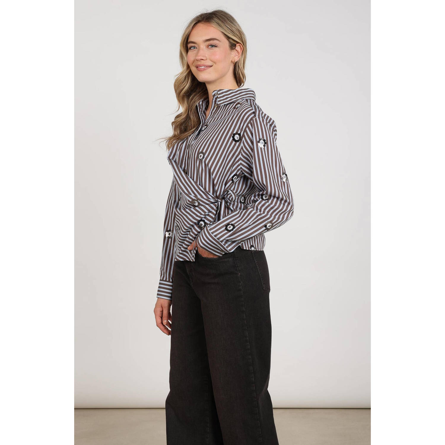 NUKUS gestreepte blouse met pailletten blauw