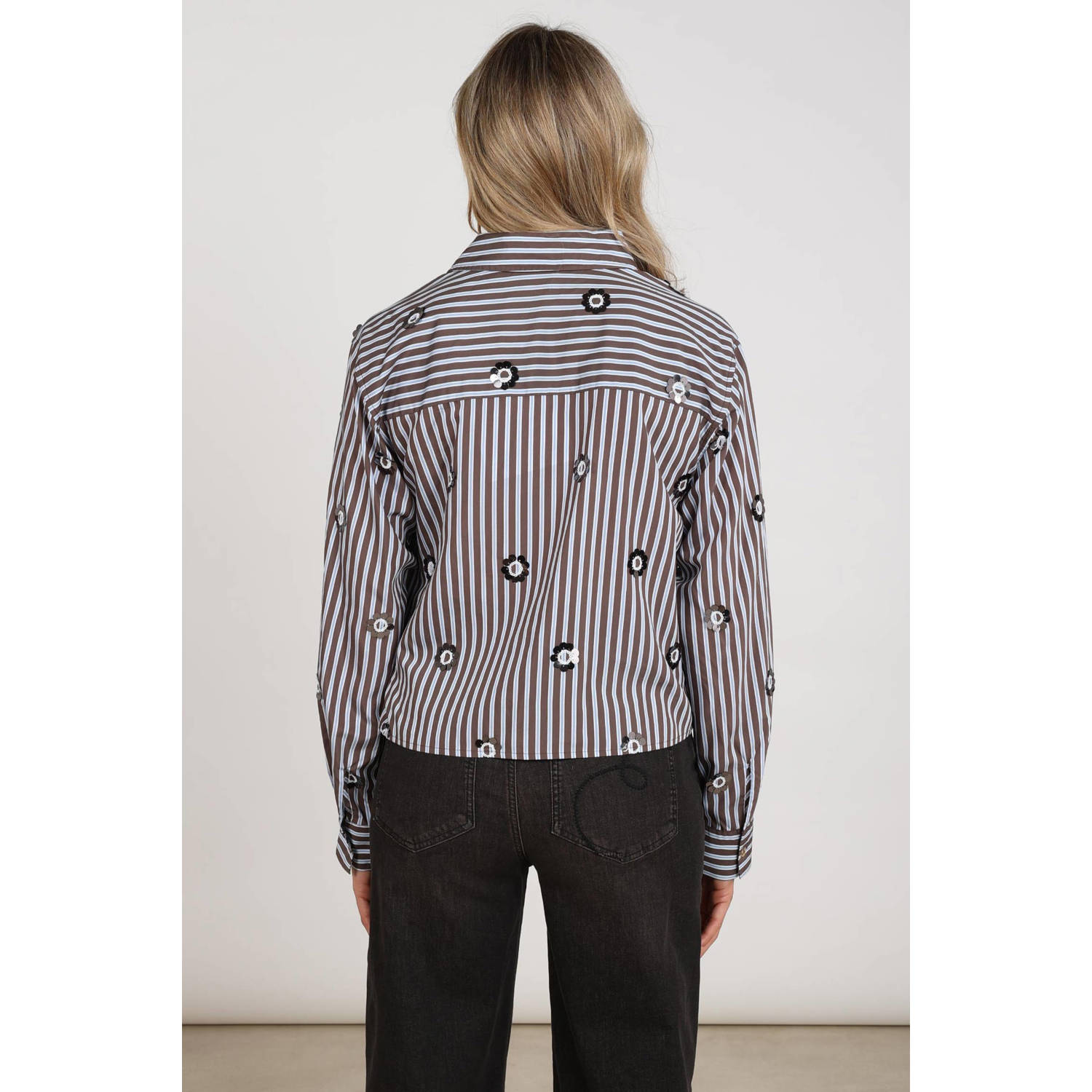 NUKUS gestreepte blouse met pailletten blauw