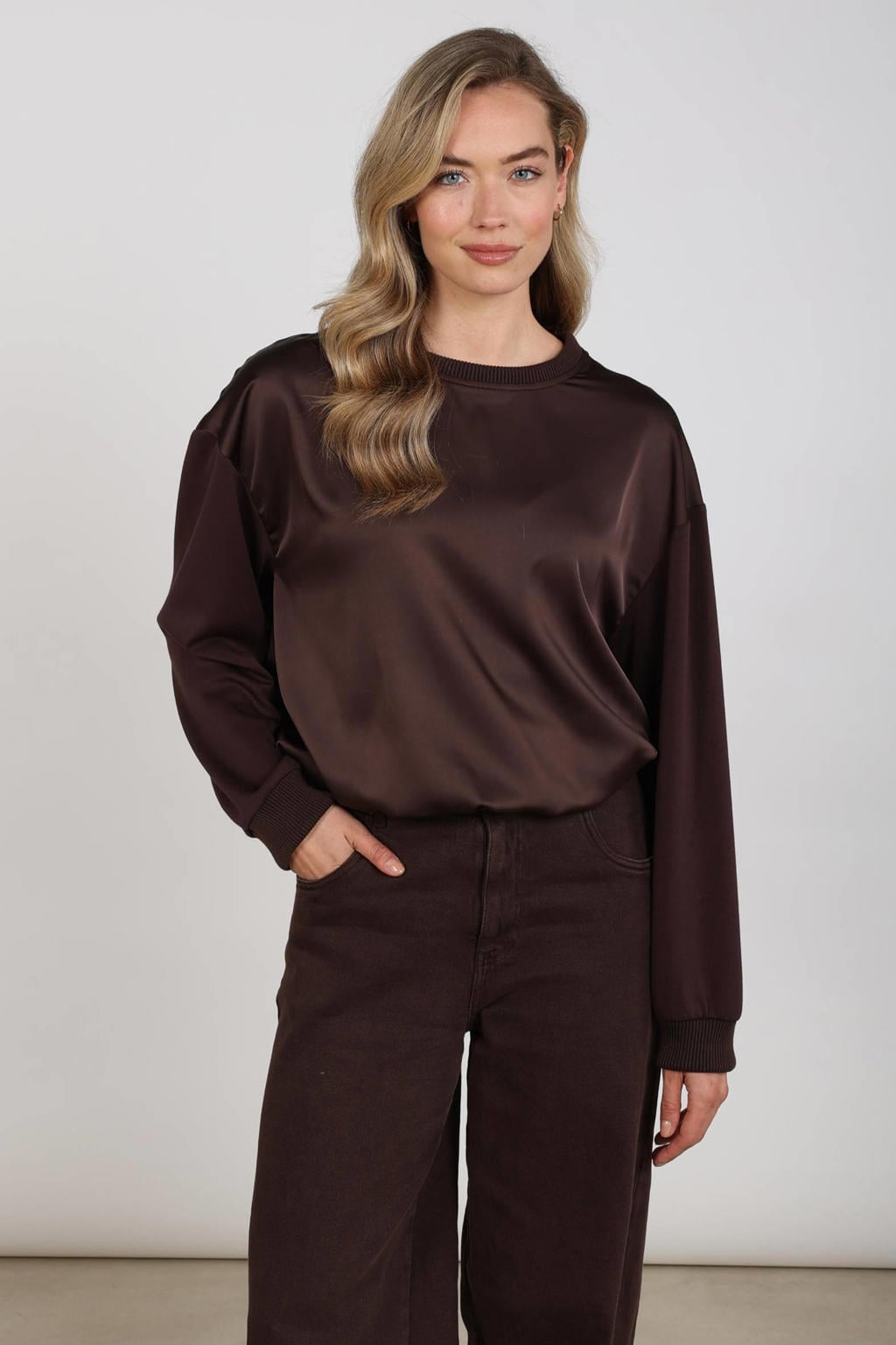 NUKUS cropped trui - donkerbruin